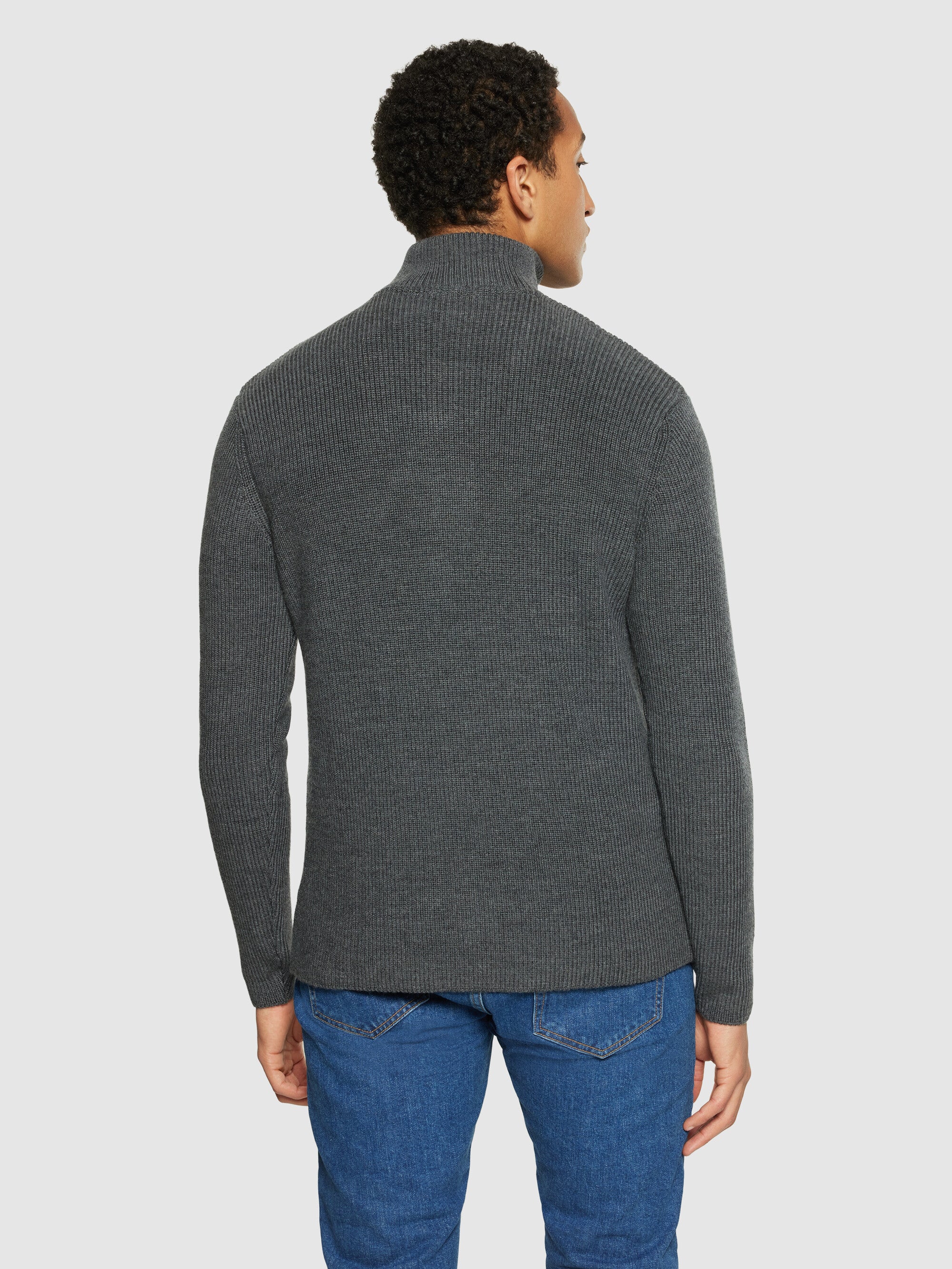 1/2 neck zip merino wool rib knit - Dark Grey Melange - Image 3