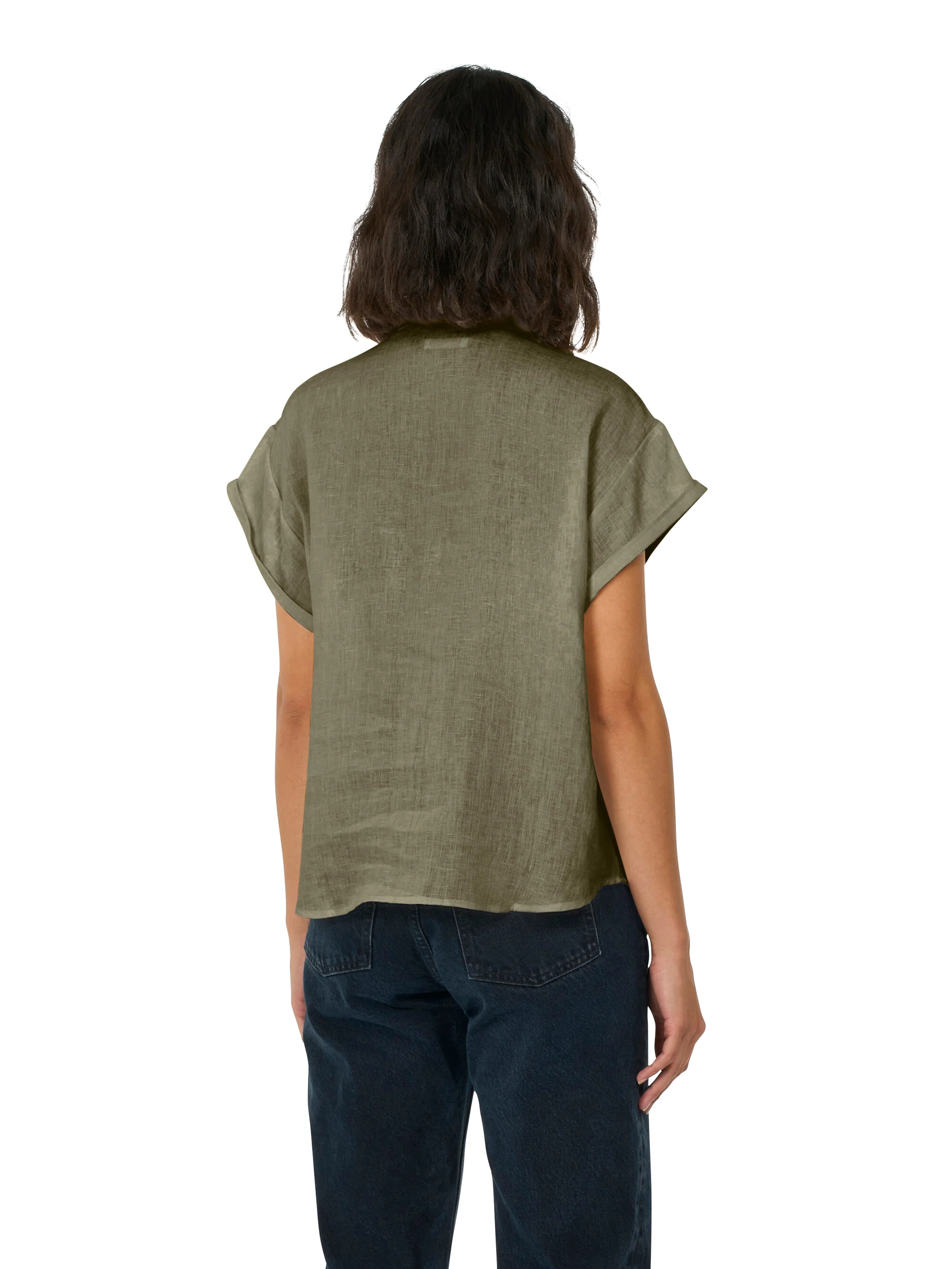 ASTER fold up short sleeve linen shirt - Burned Olive - Image 3