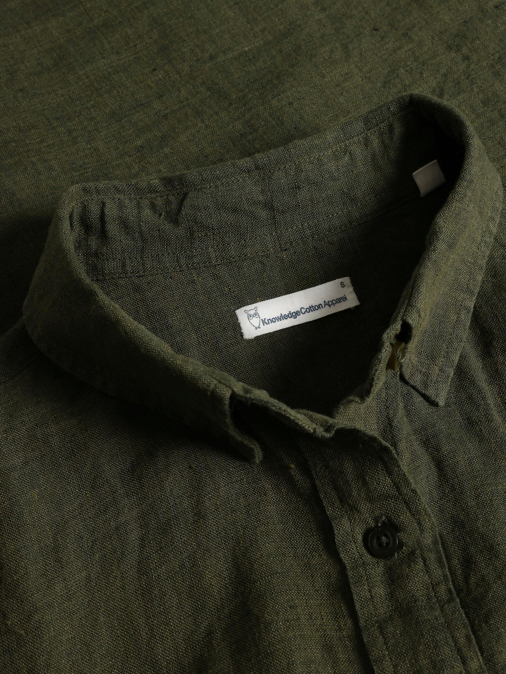 ASTER fold up short sleeve linen shirt - Burned Olive - Image 5