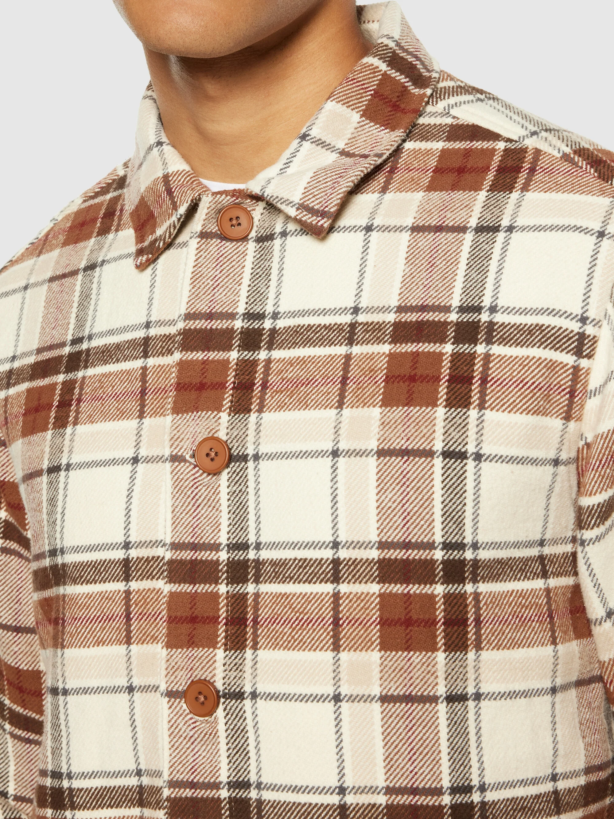 Big checked heavy flannel overshirt - Beige check - Image 5
