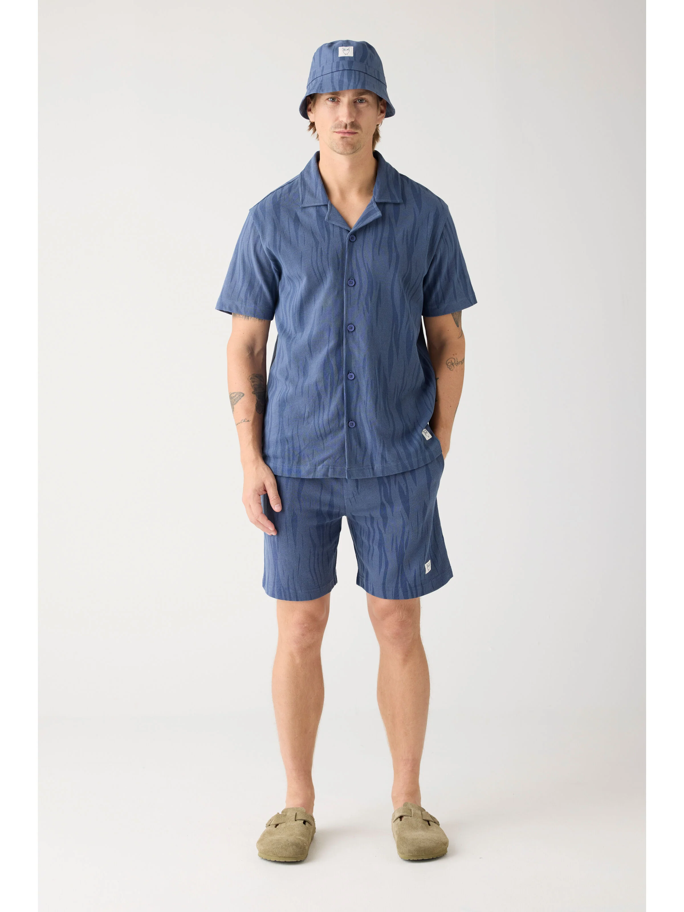 Bouclé loose fit Northern Lights short sleeve shirt - GOTS/Vegan - Blue - Image 5