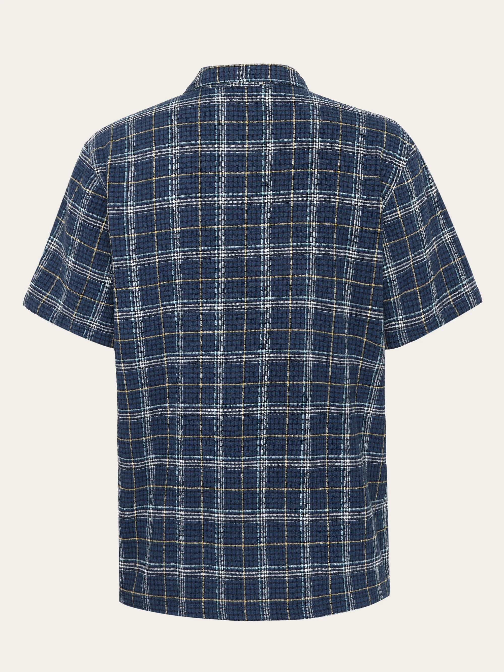 Box fit seersucker short sleeved shirt - GOTS/Vegan - blue check - Image 3