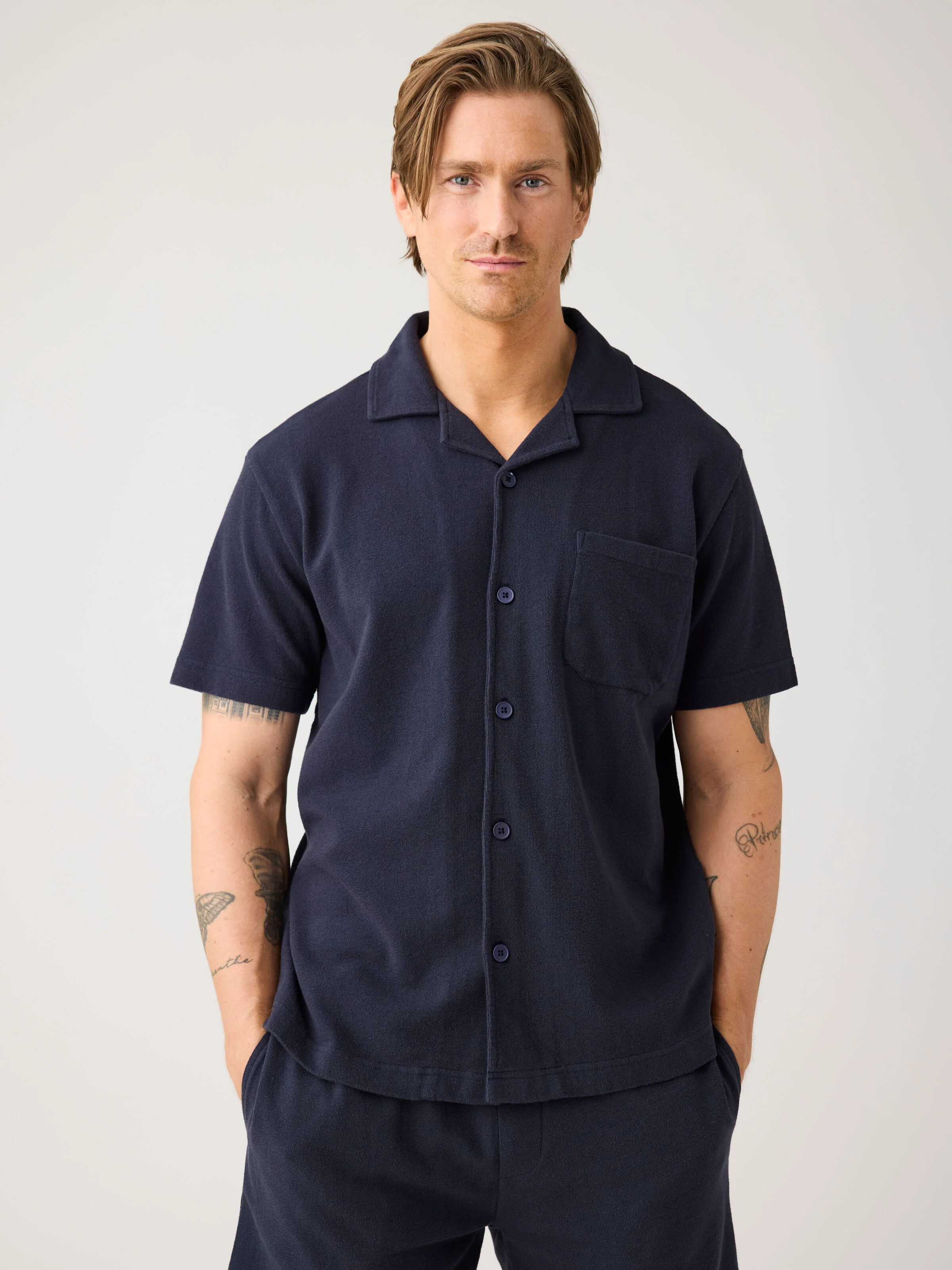 Relaxed bouclé short sleeve shirt - Night Sky - Image 2