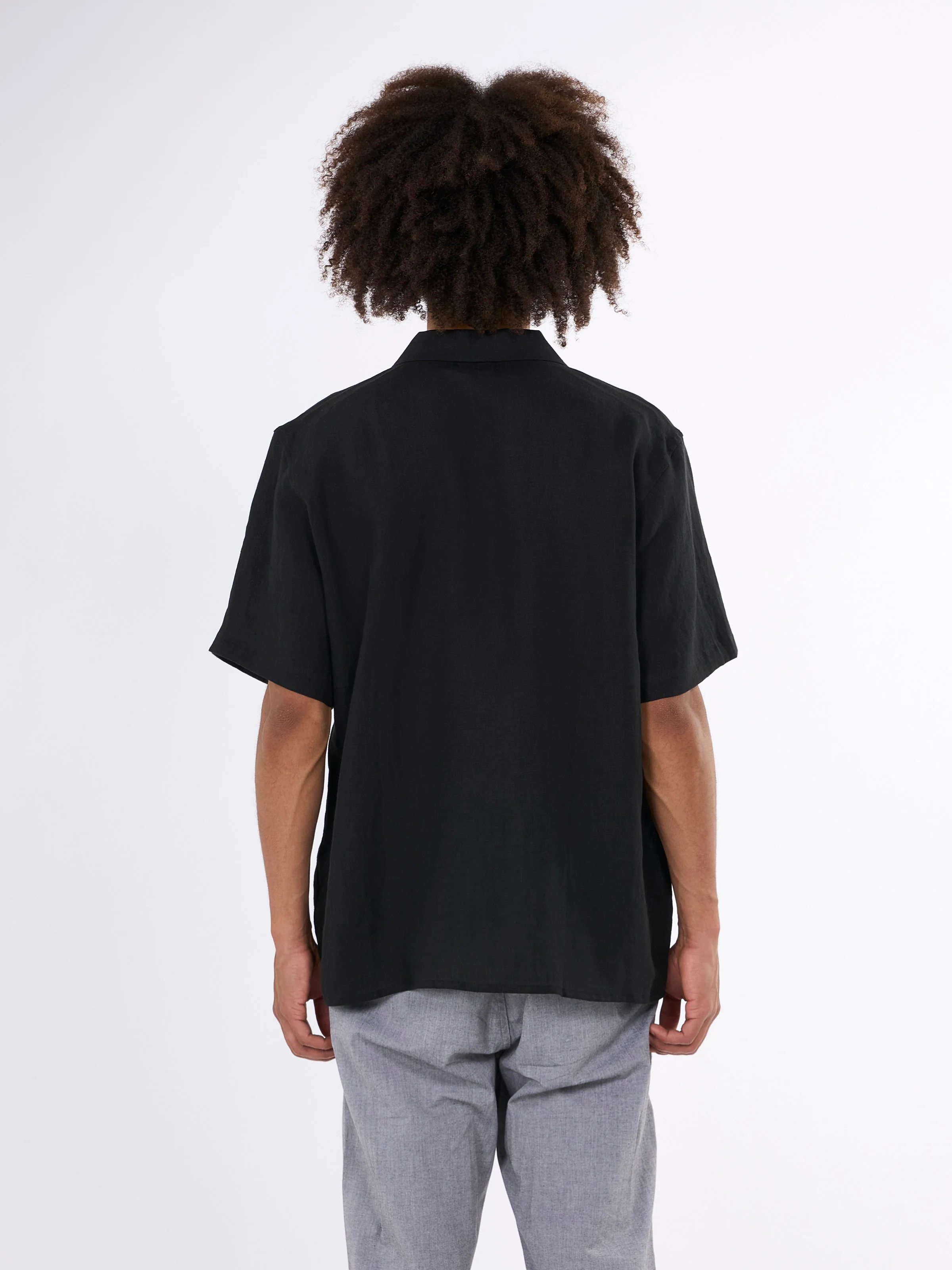 Box fit short sleeved linen shirt - Black Jet - Image 3