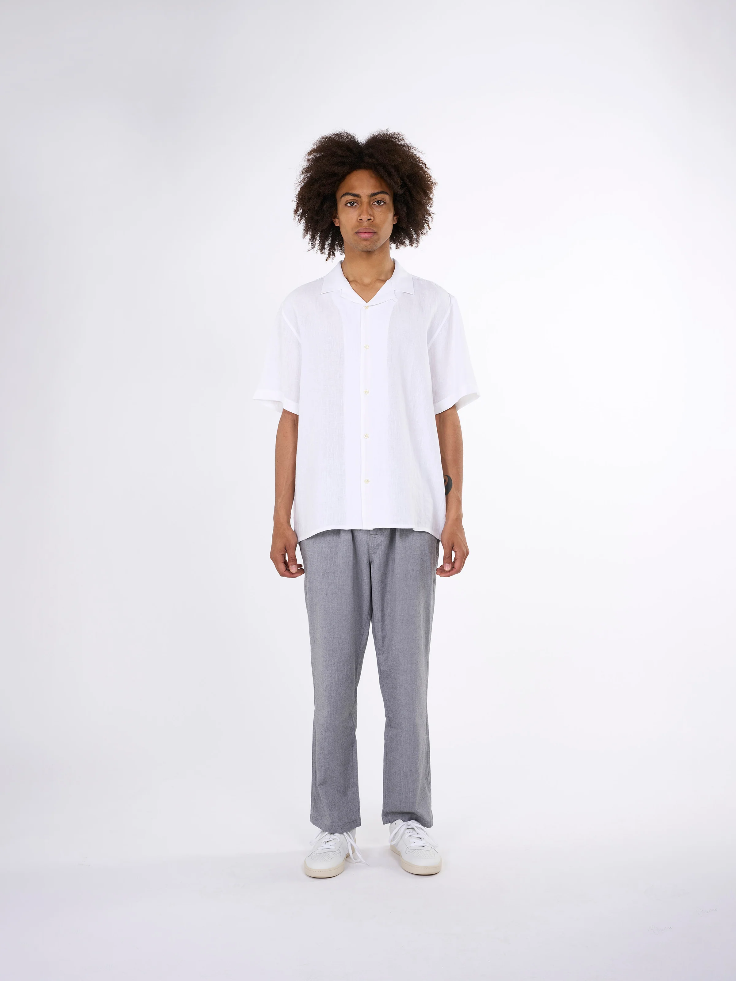 Box fit short sleeved linen shirt - Bright White - Image 4