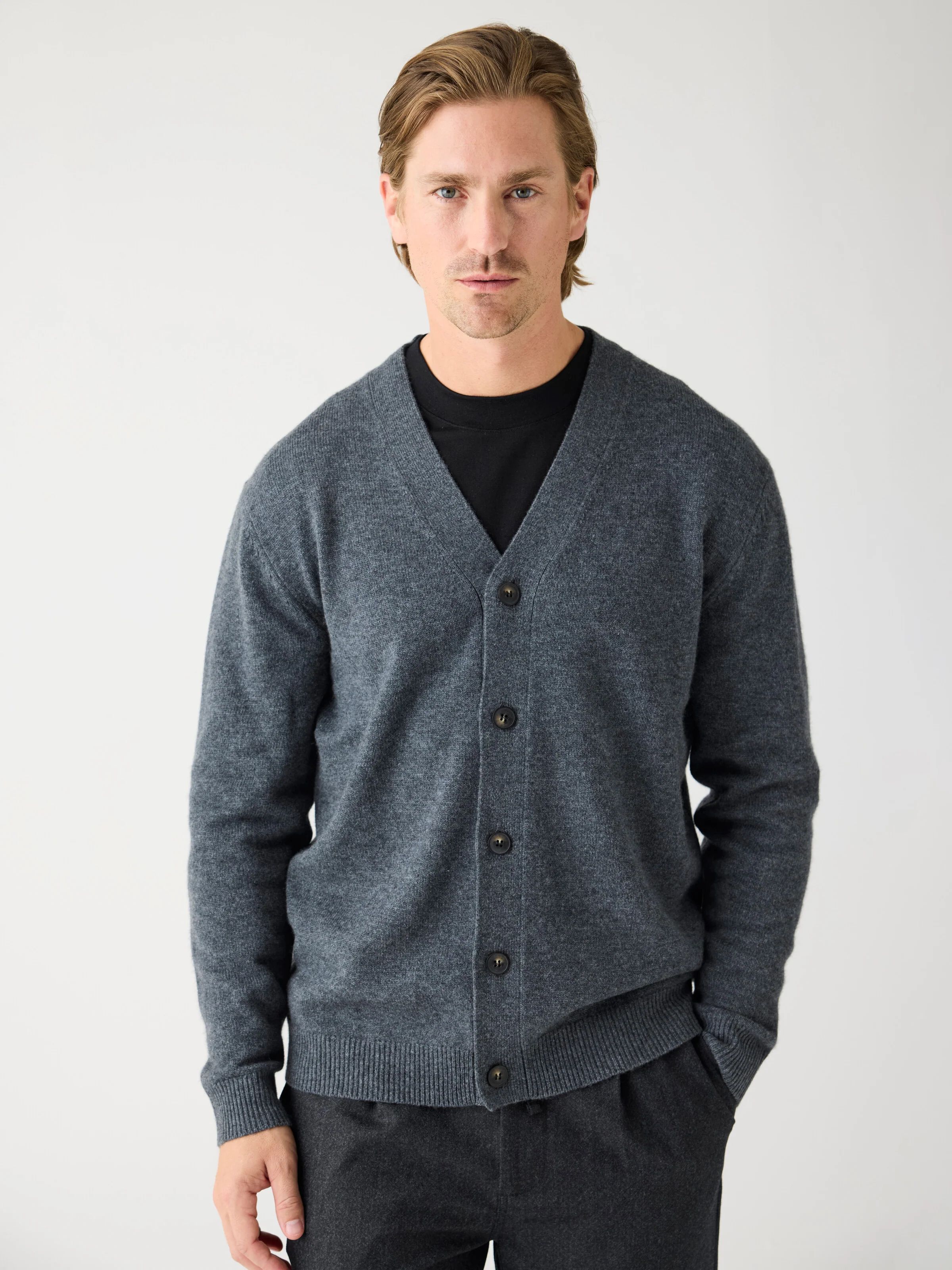 Cashmere Cardigan Knit RWS - Dark Grey Melange - Image 2