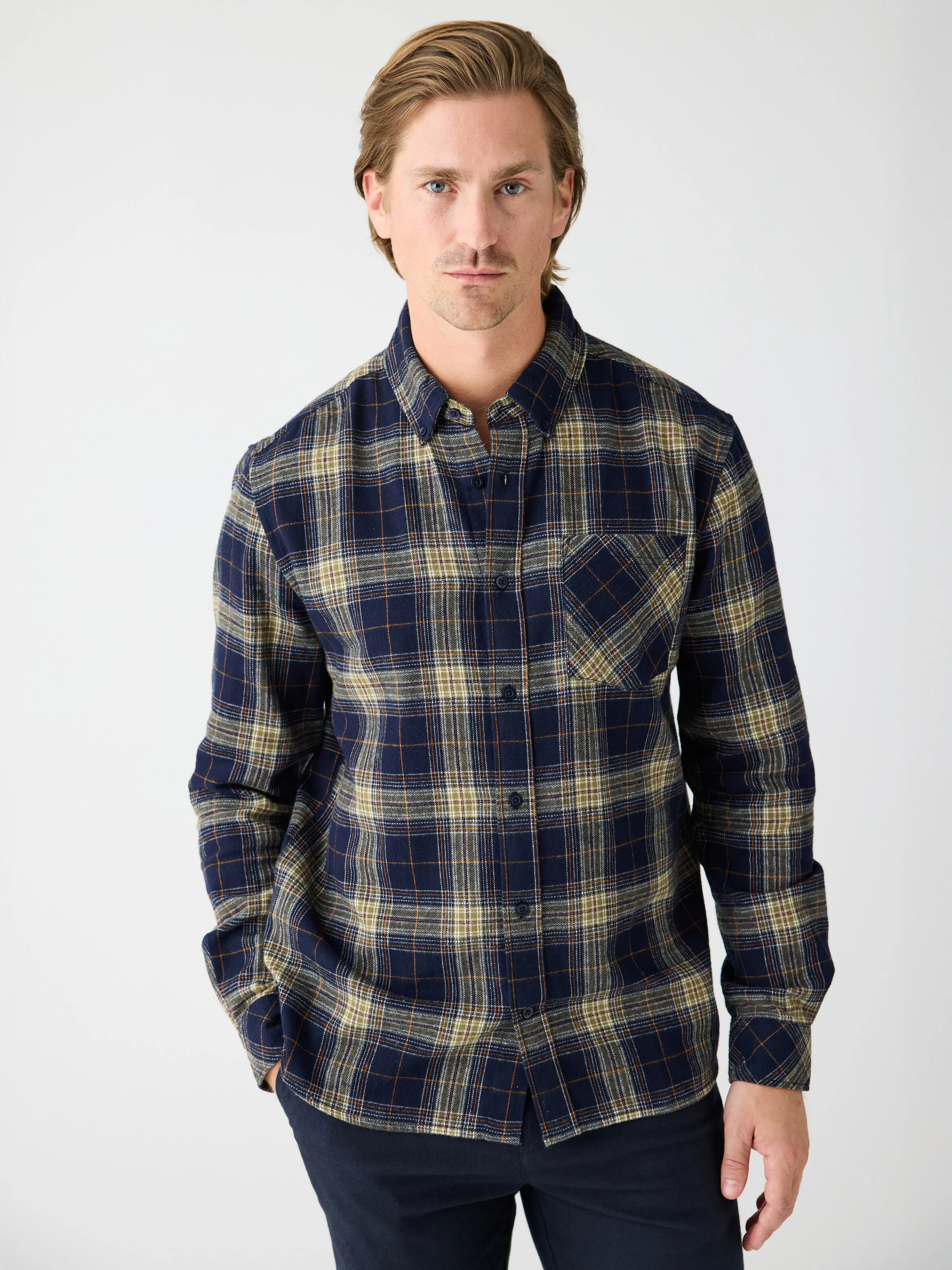 Dune regular check flannel shirt - blue check - Image 3