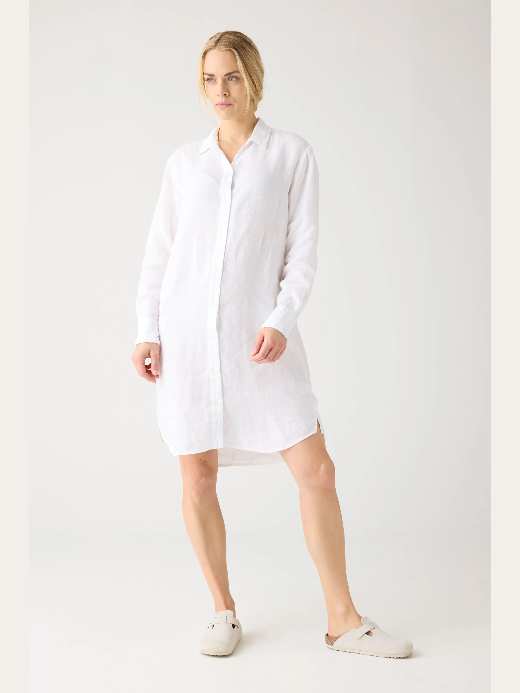 Classic linen dress - Bright White - Image 3