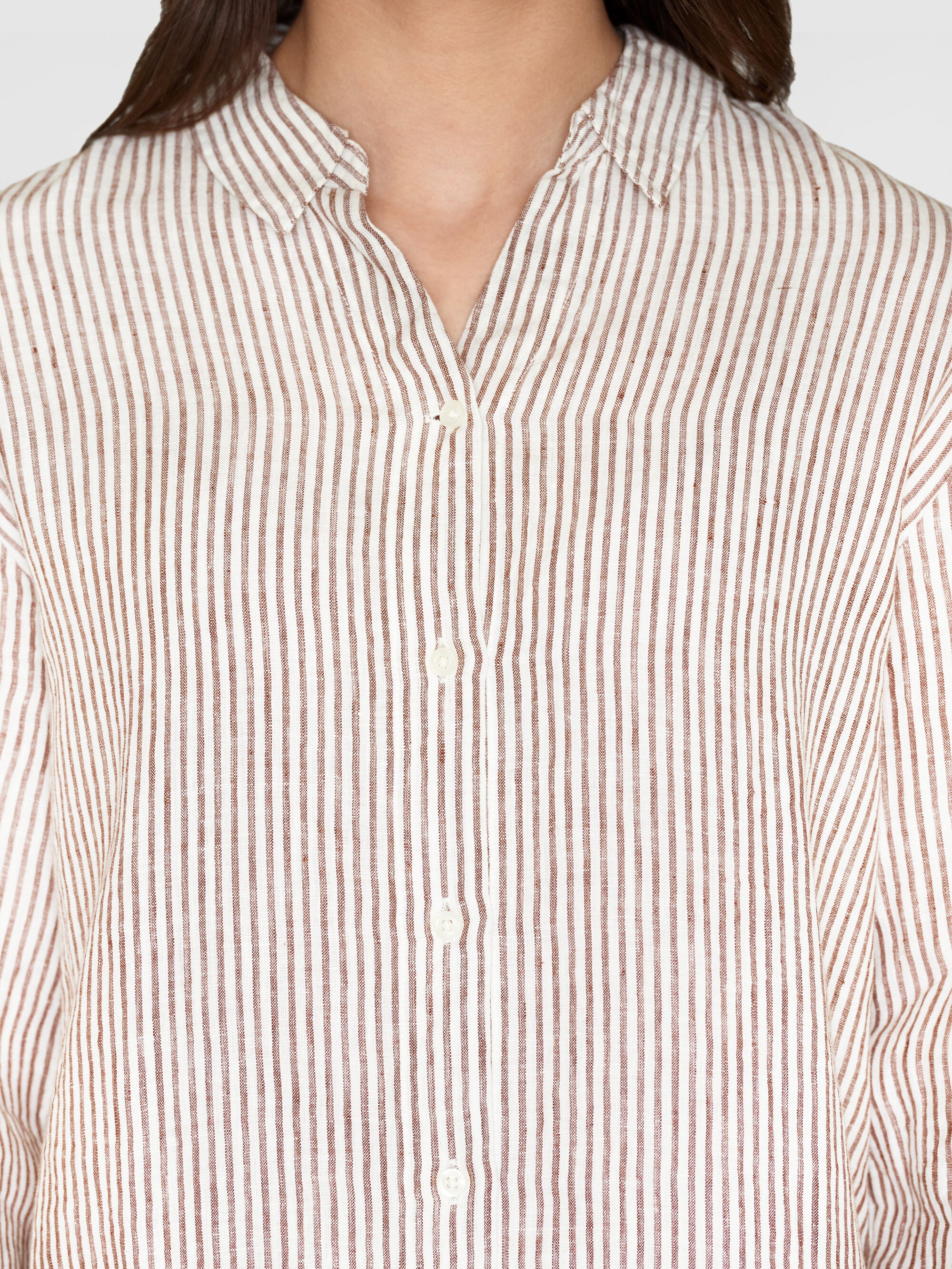 Classic striped linen dress - GOTS/Vegan - Brown stripe - Image 5