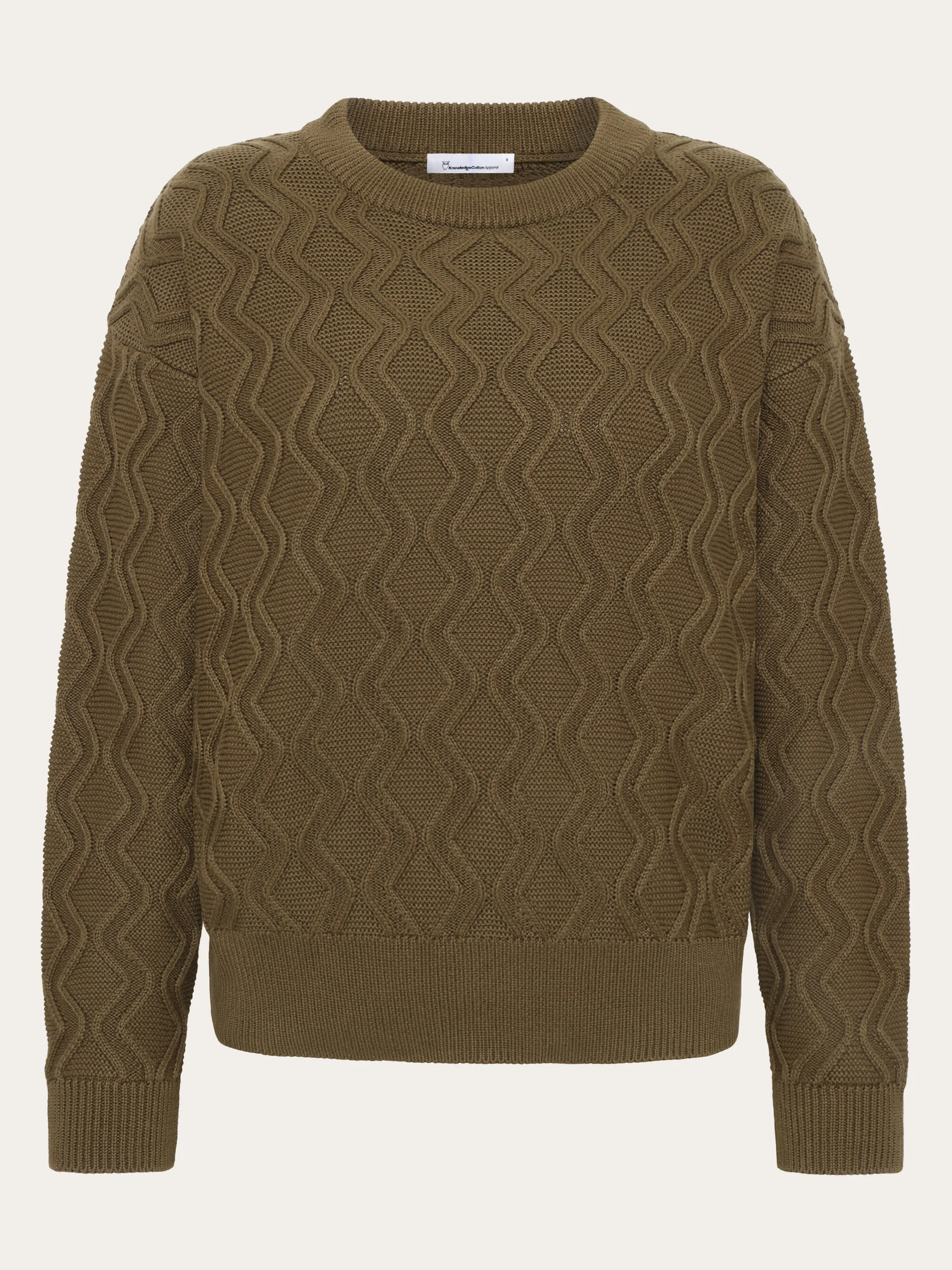 Cotton cable crew neck - Regenerative Organic Certified® - GOTS/Vegan - Dark Olive