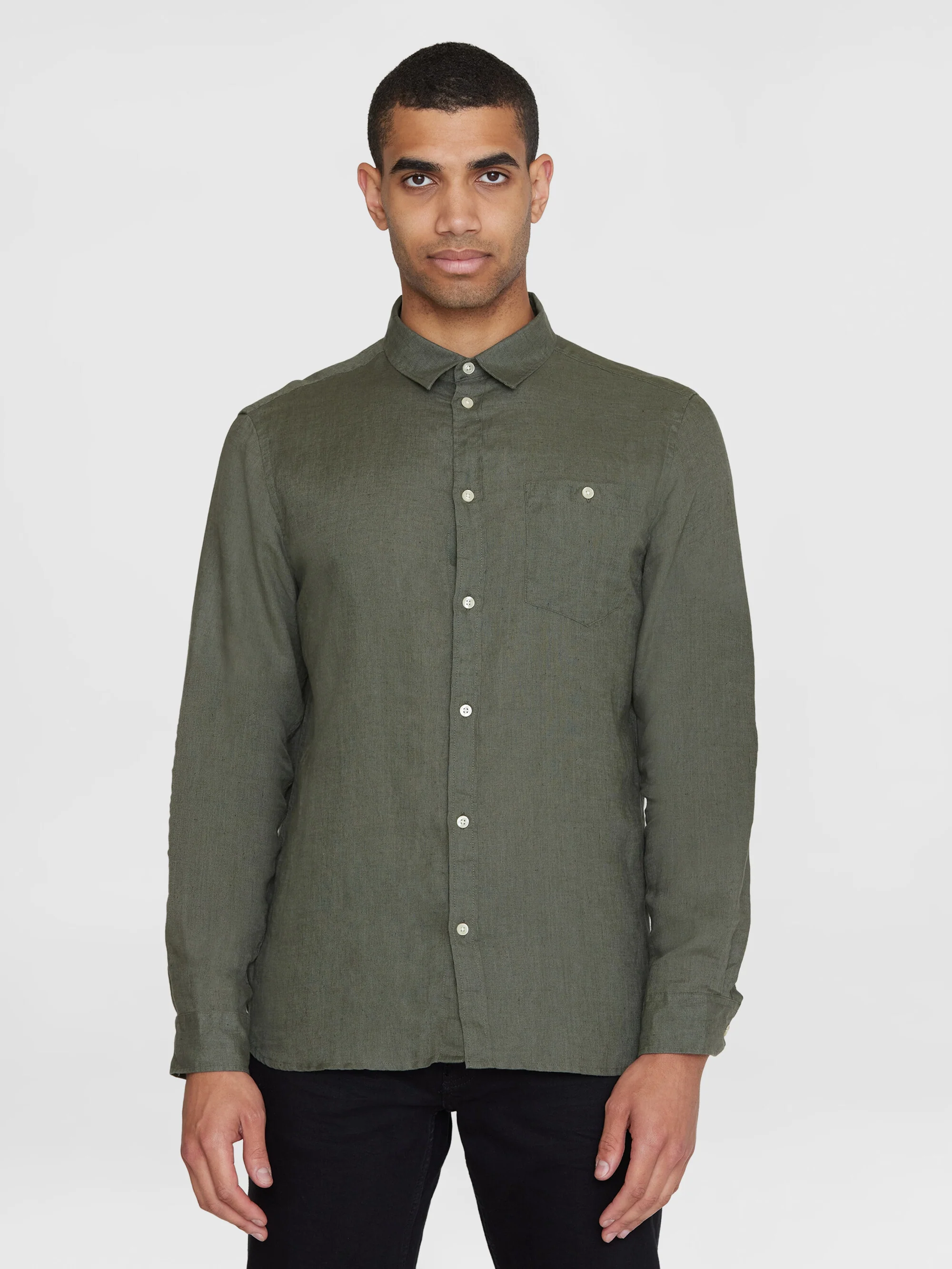 Custom fit linen shirt - Burned Olive - Image 2