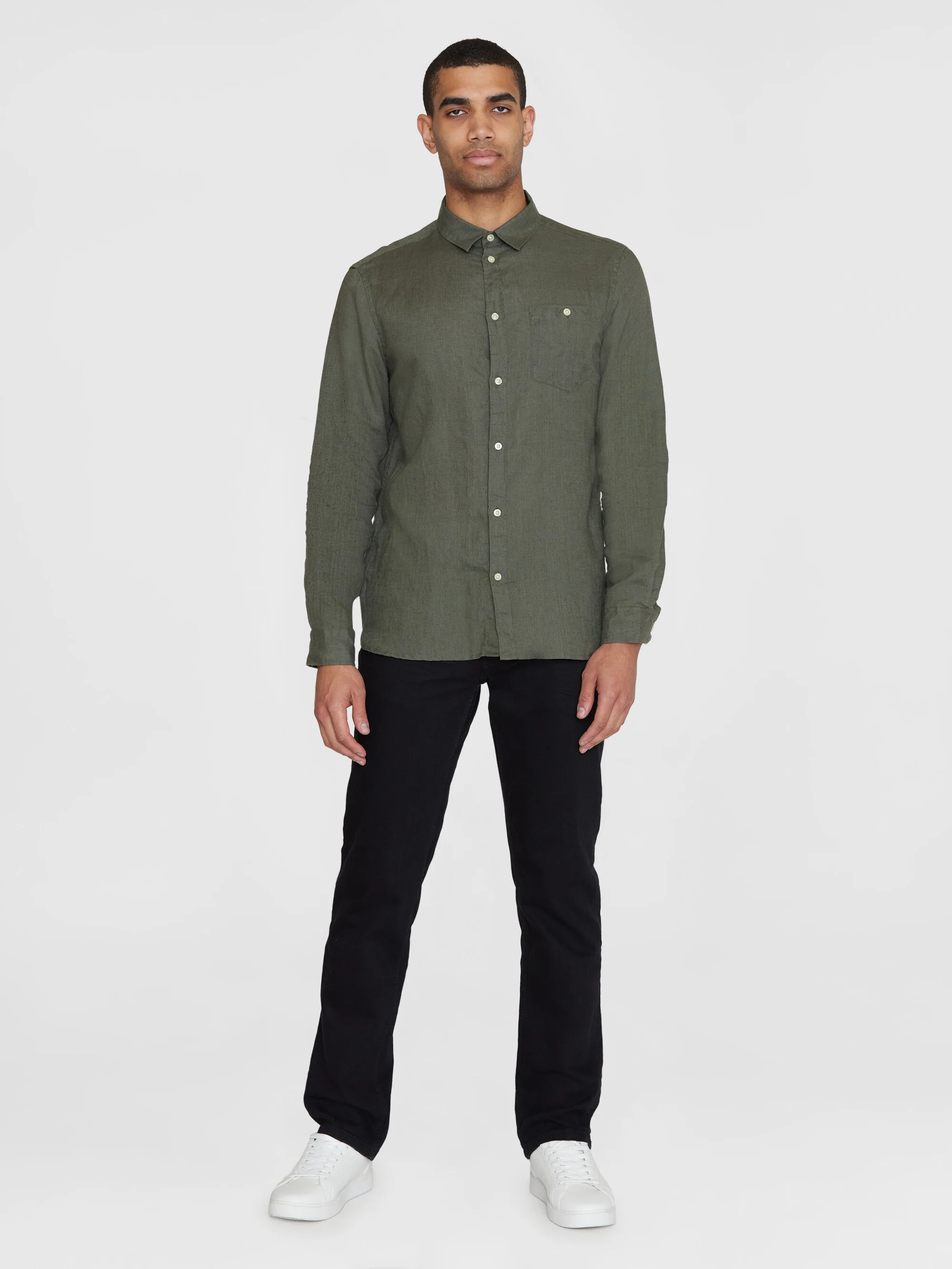 Custom fit linen shirt - Burned Olive - Image 4