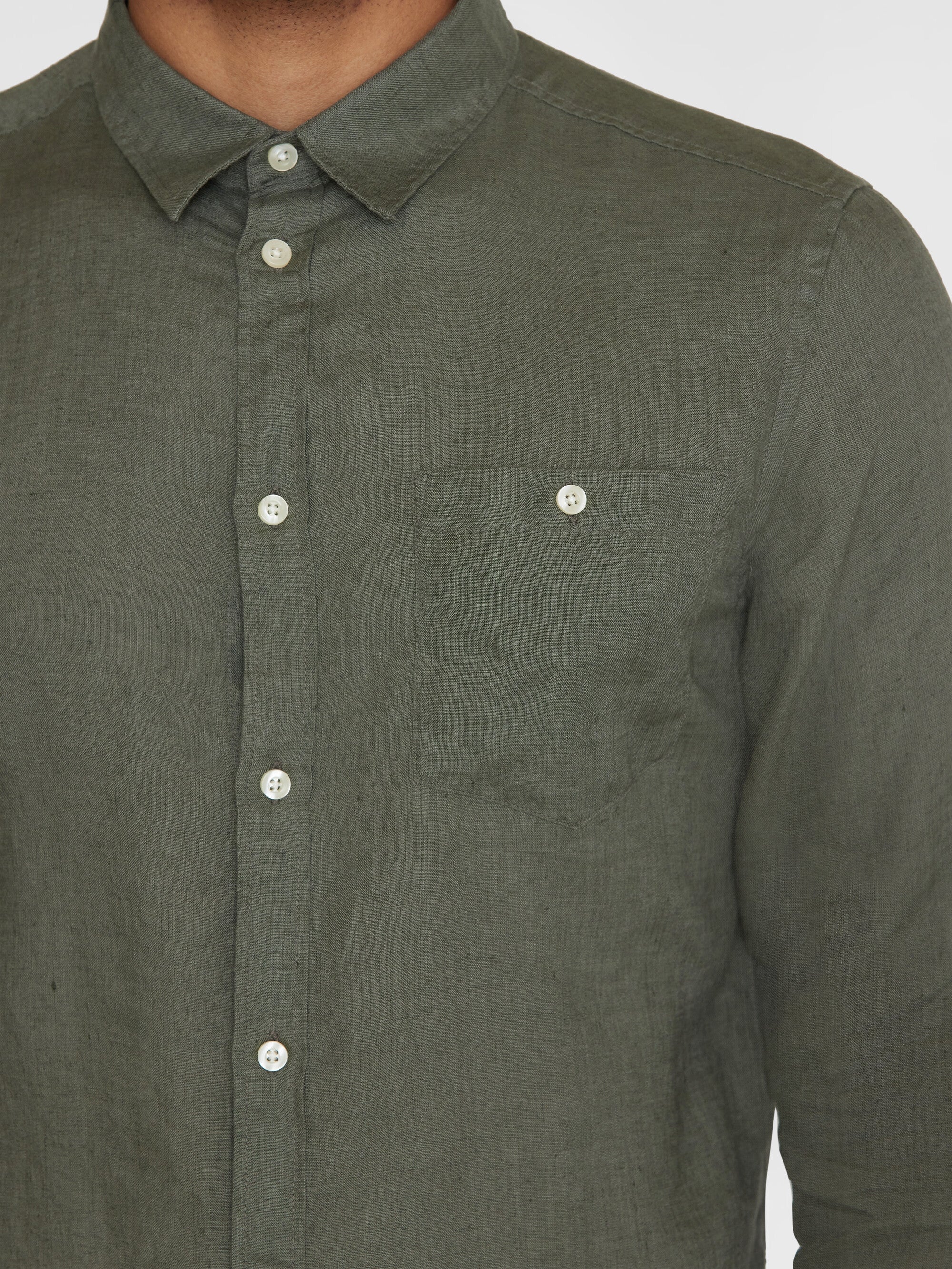Custom fit linen shirt - Burned Olive - Image 5