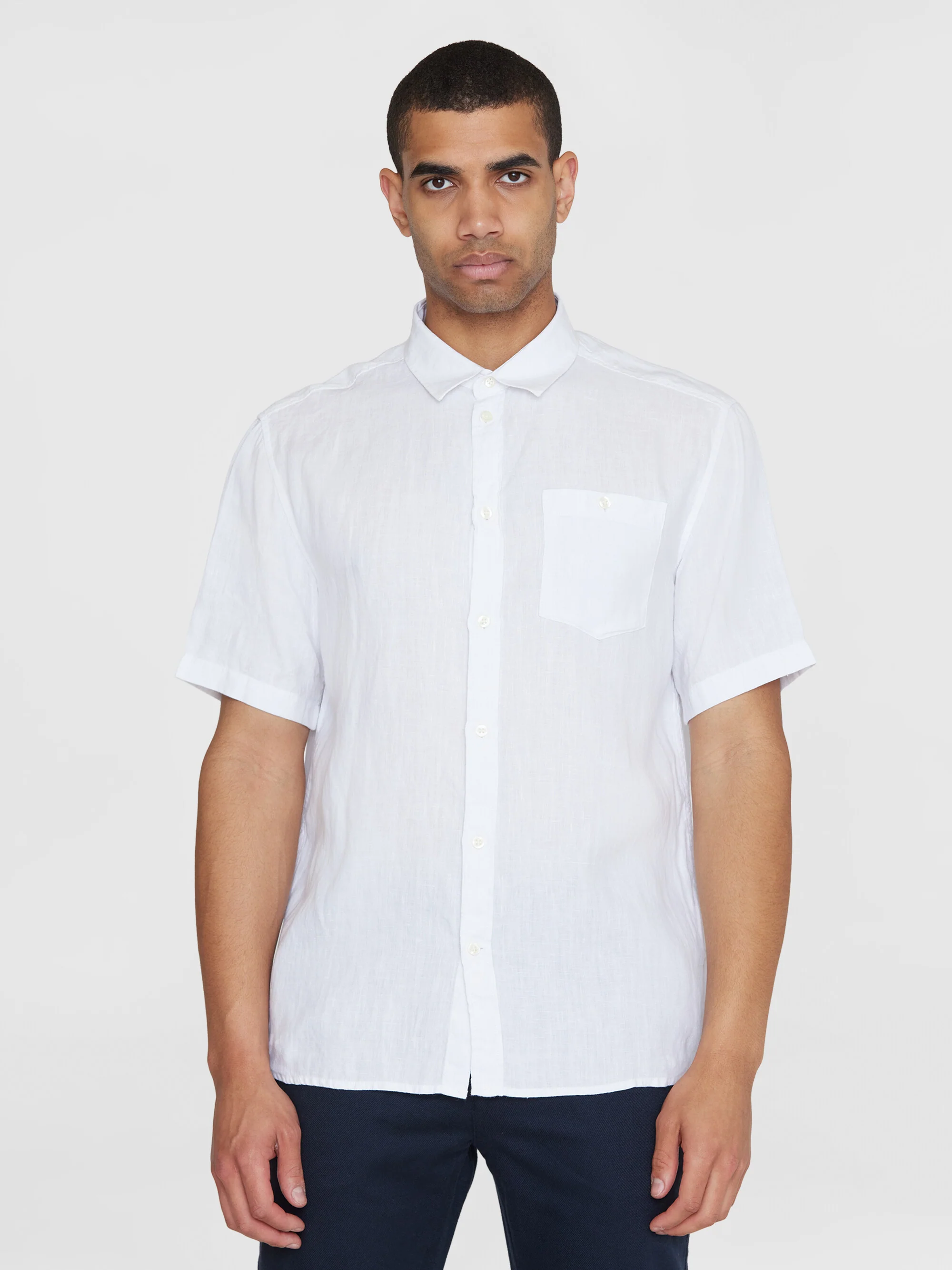 Custom fit linen short sleeve shirt - Bright White - Image 2