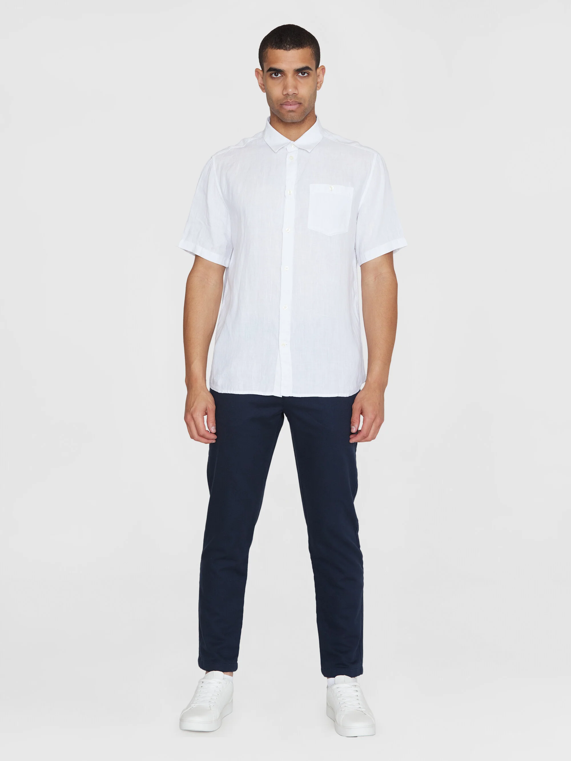 Custom fit linen short sleeve shirt - Bright White - Image 4