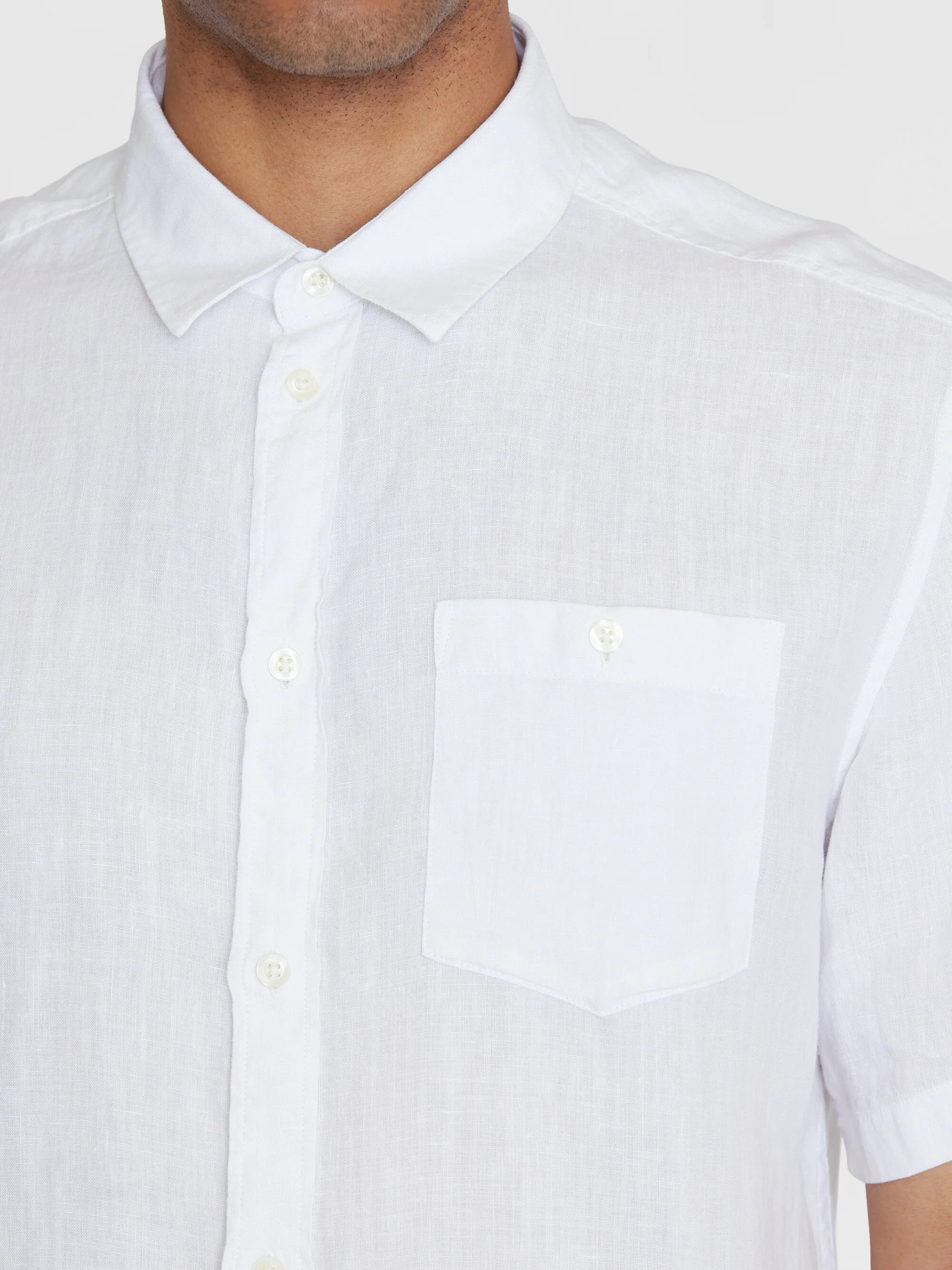 Custom fit linen short sleeve shirt - Bright White - Image 5