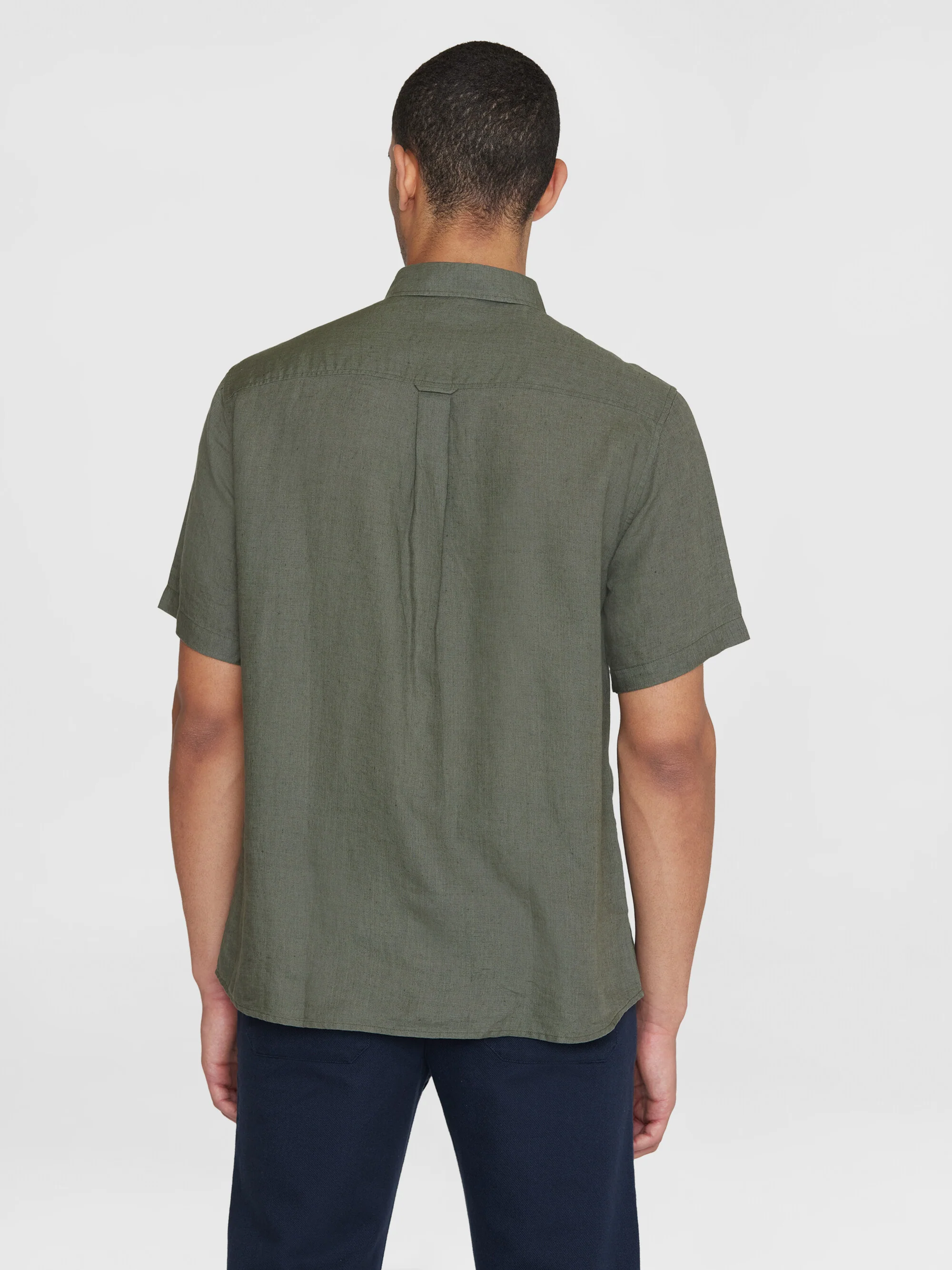 Custom fit linen short sleeve shirt - Burned Olive - Image 3