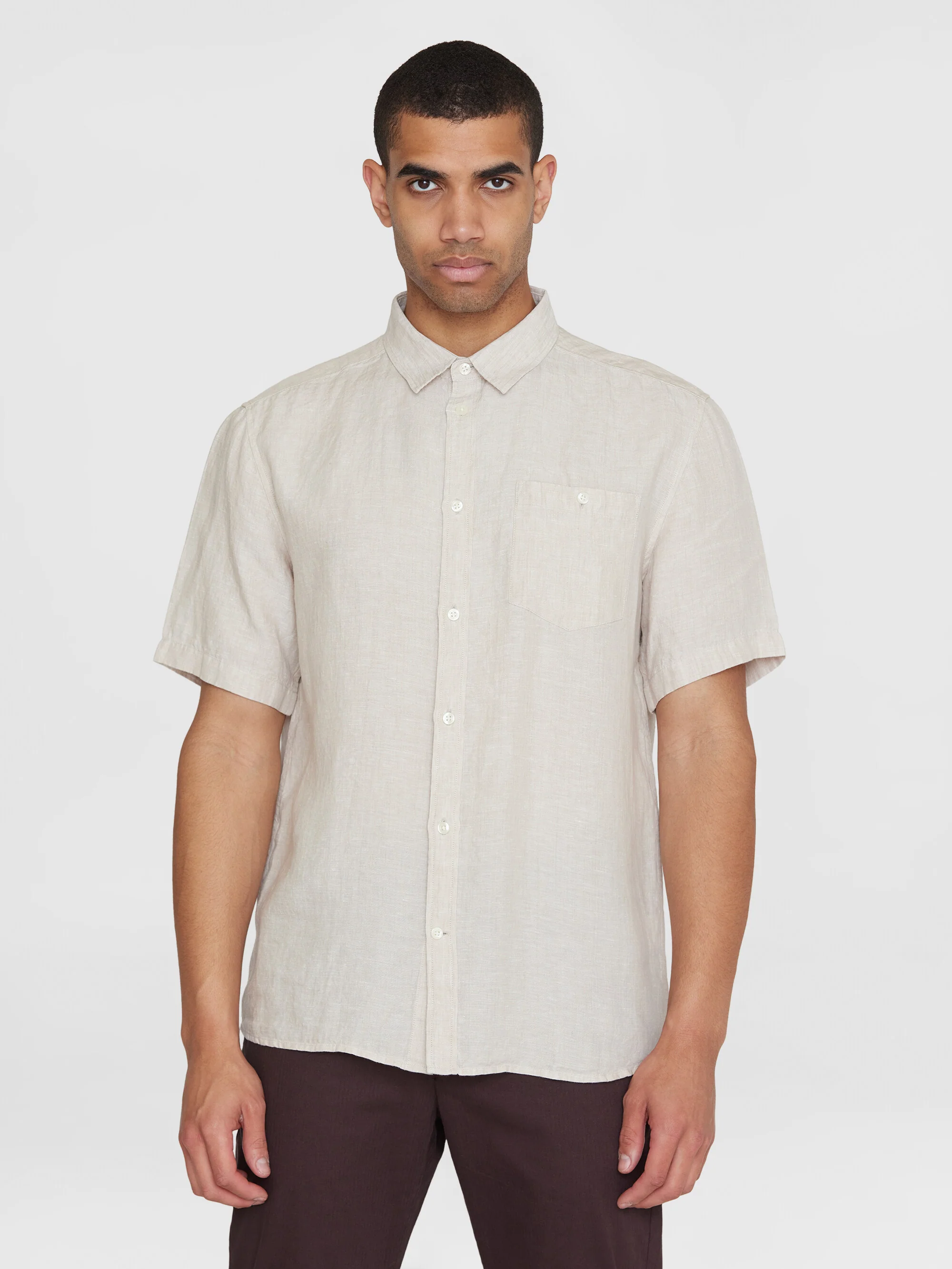 Custom fit linen short sleeve shirt - Yarndyed - Light feather gray - Image 2
