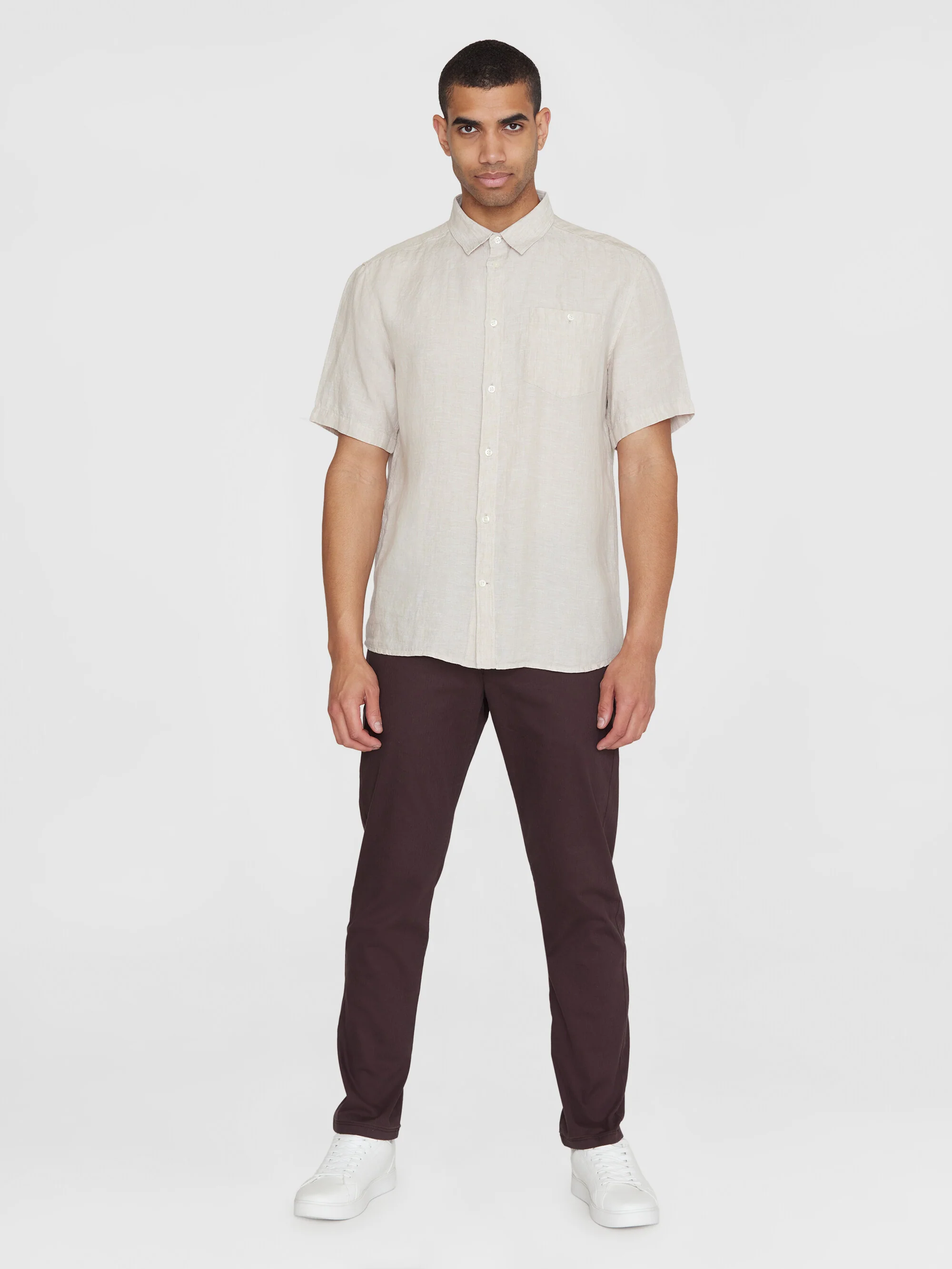 Custom fit linen short sleeve shirt - Yarndyed - Light feather gray - Image 4