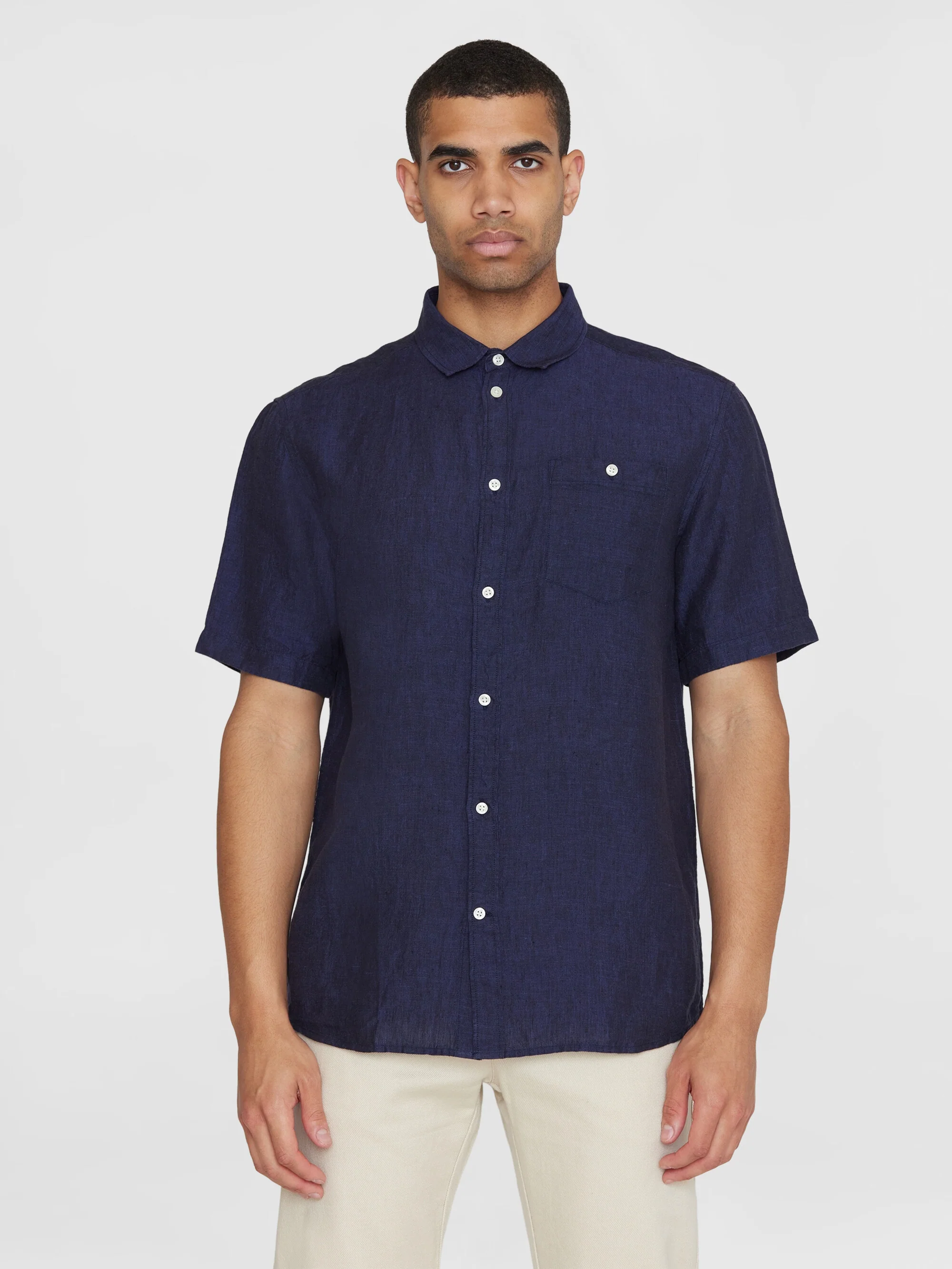 Custom fit linen short sleeve shirt - Yarndyed - Total Eclipse - Image 2