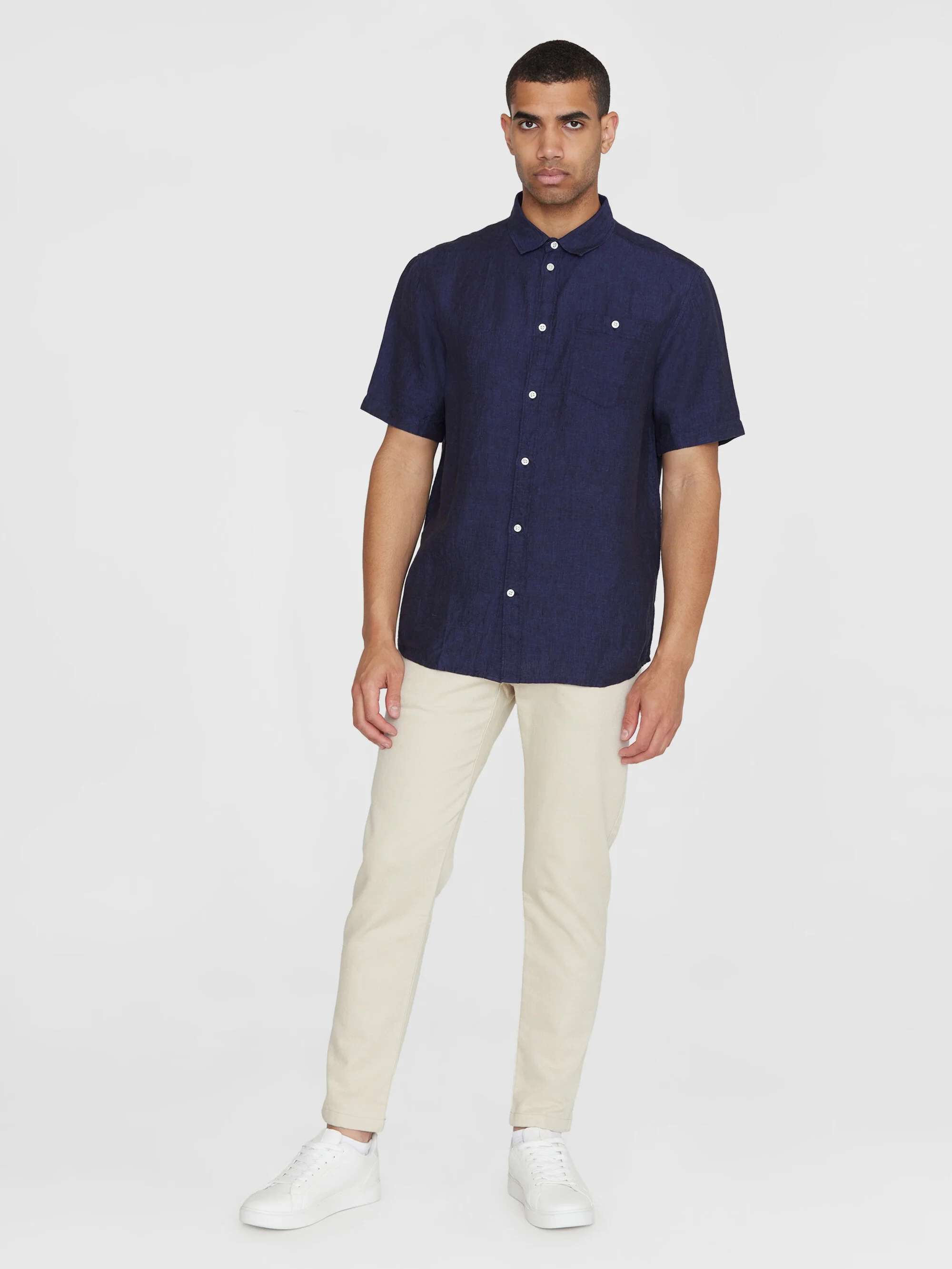 Custom fit linen short sleeve shirt - Yarndyed - Total Eclipse - Image 4