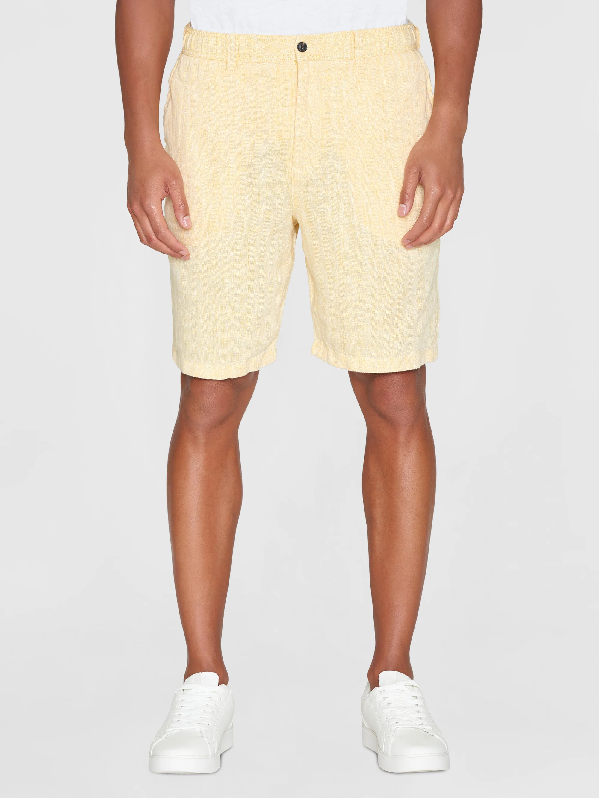 FIG loose herringbone linen elastic waist shorts - GOTS/Vegan - Misted Yellow - Image 2