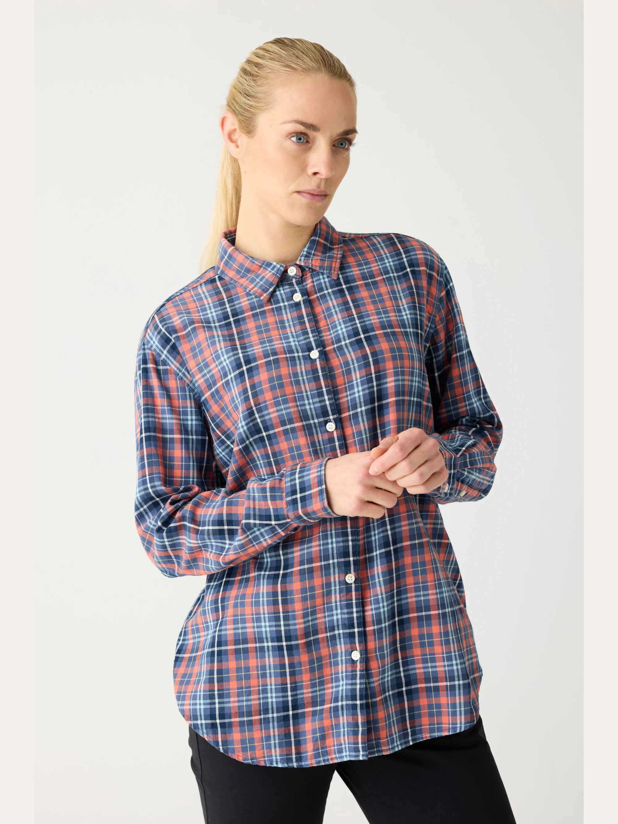 Flannel boyfriend fit checked shirt - GOTS/Vegan - blue check - Image 4