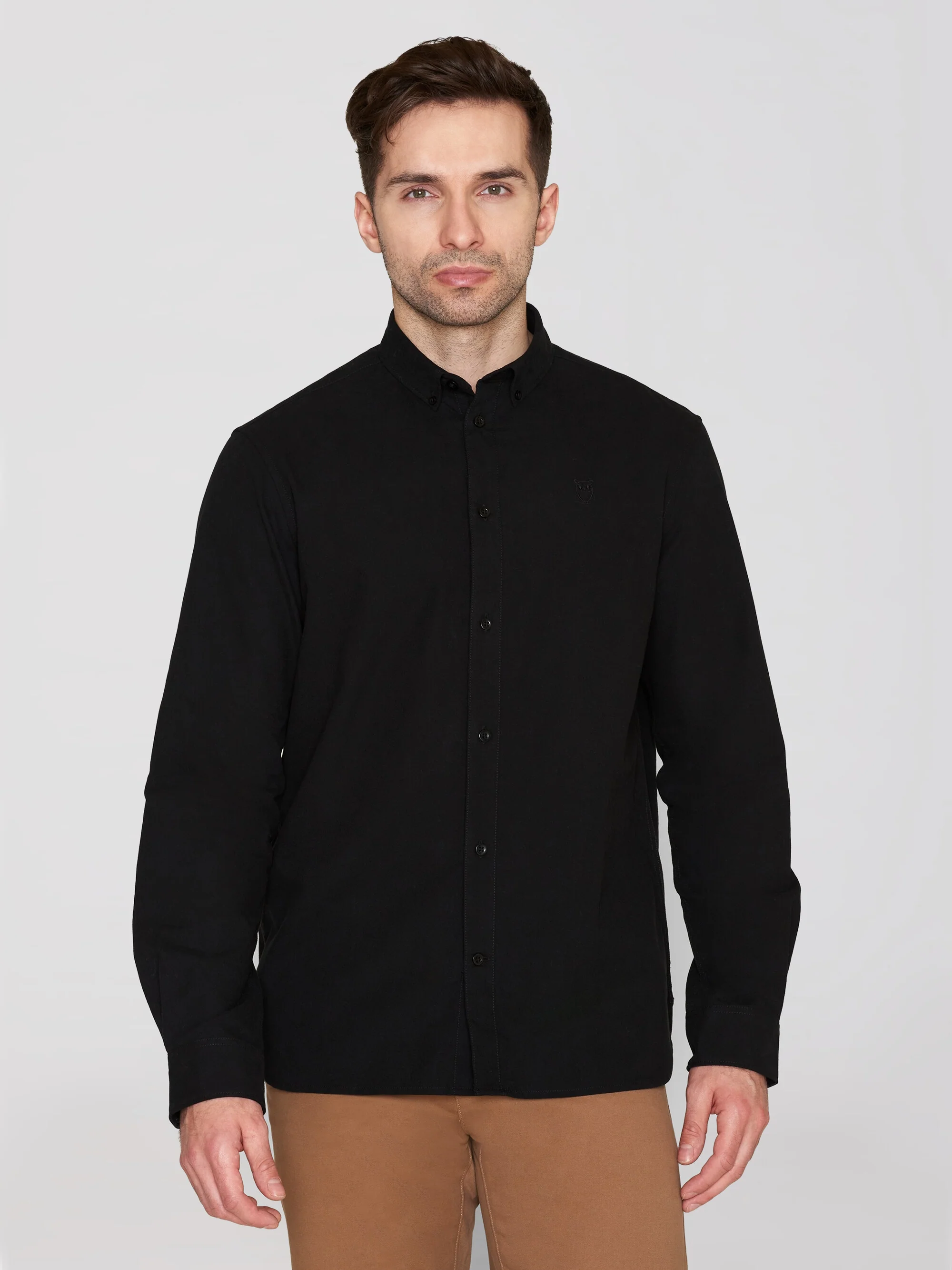 Harald Small Owl Oxford Regular Fit Shirt - GOTS/Vegan - Black Jet - Image 2