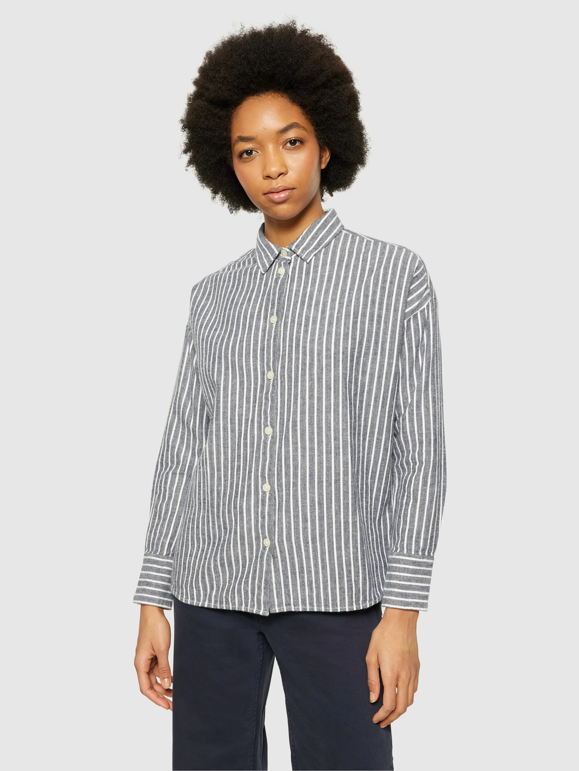 Heavy flannel stripe shirt - GOTS/Vegan - Total Eclipse - Image 2