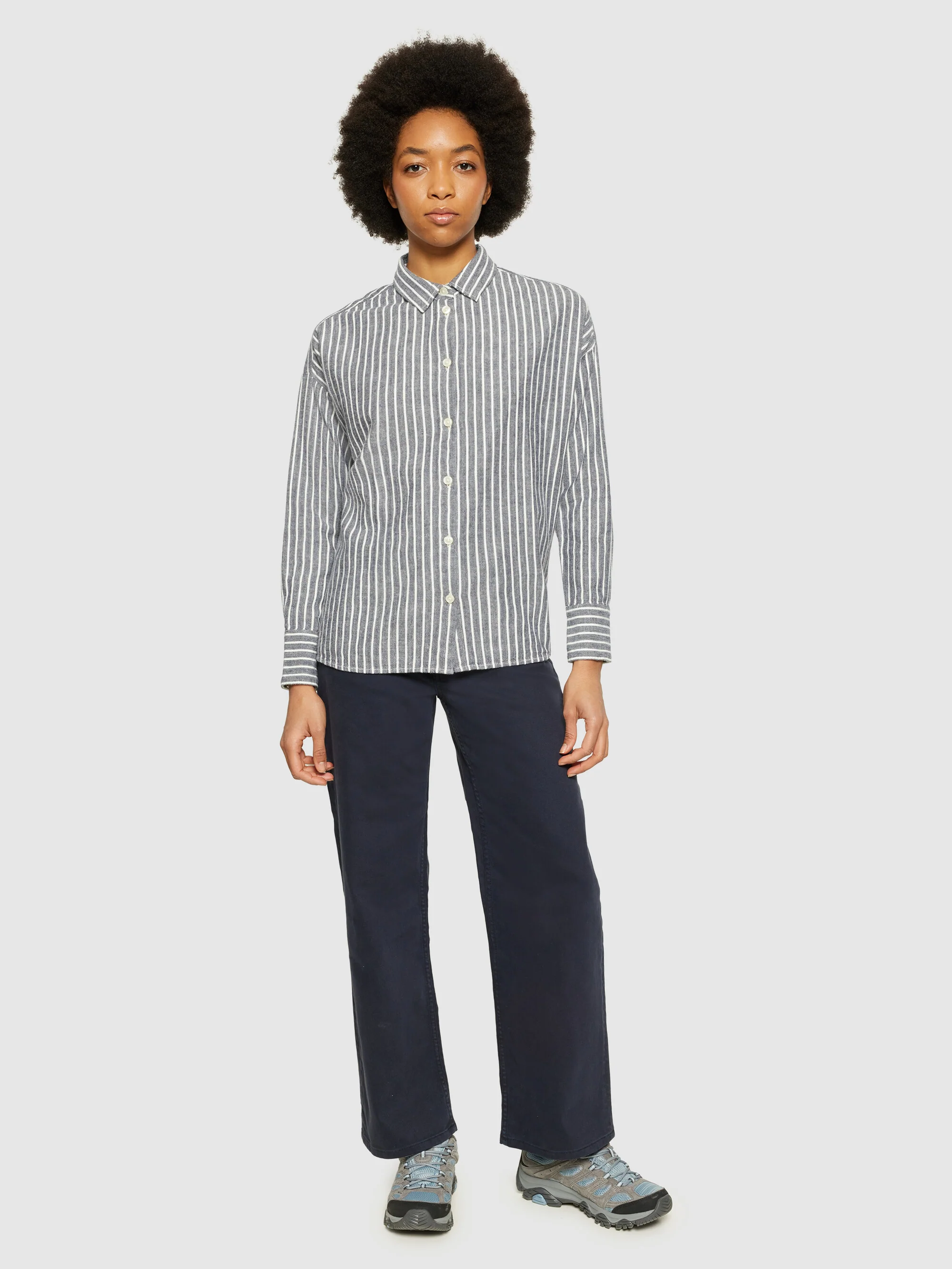 Heavy flannel stripe shirt - GOTS/Vegan - Total Eclipse - Image 4