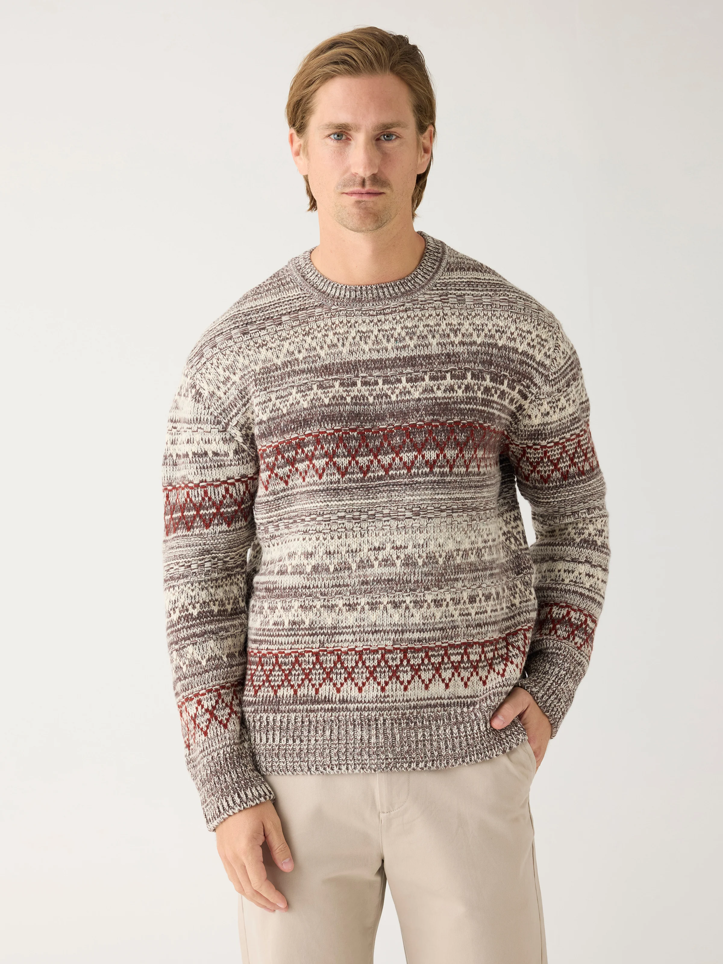 Knitted pattern crew neck - RWS - Brown stripe