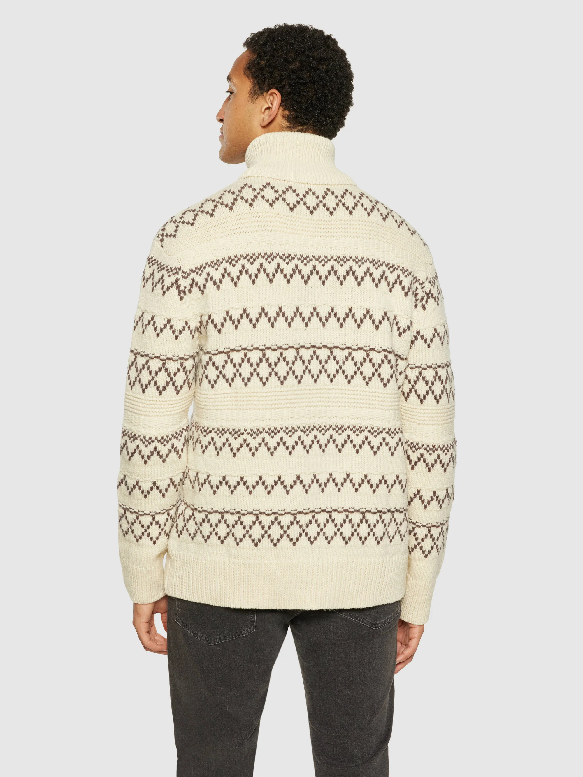 Knitted pattern roll neck - RWS - Beige stripe - Image 3