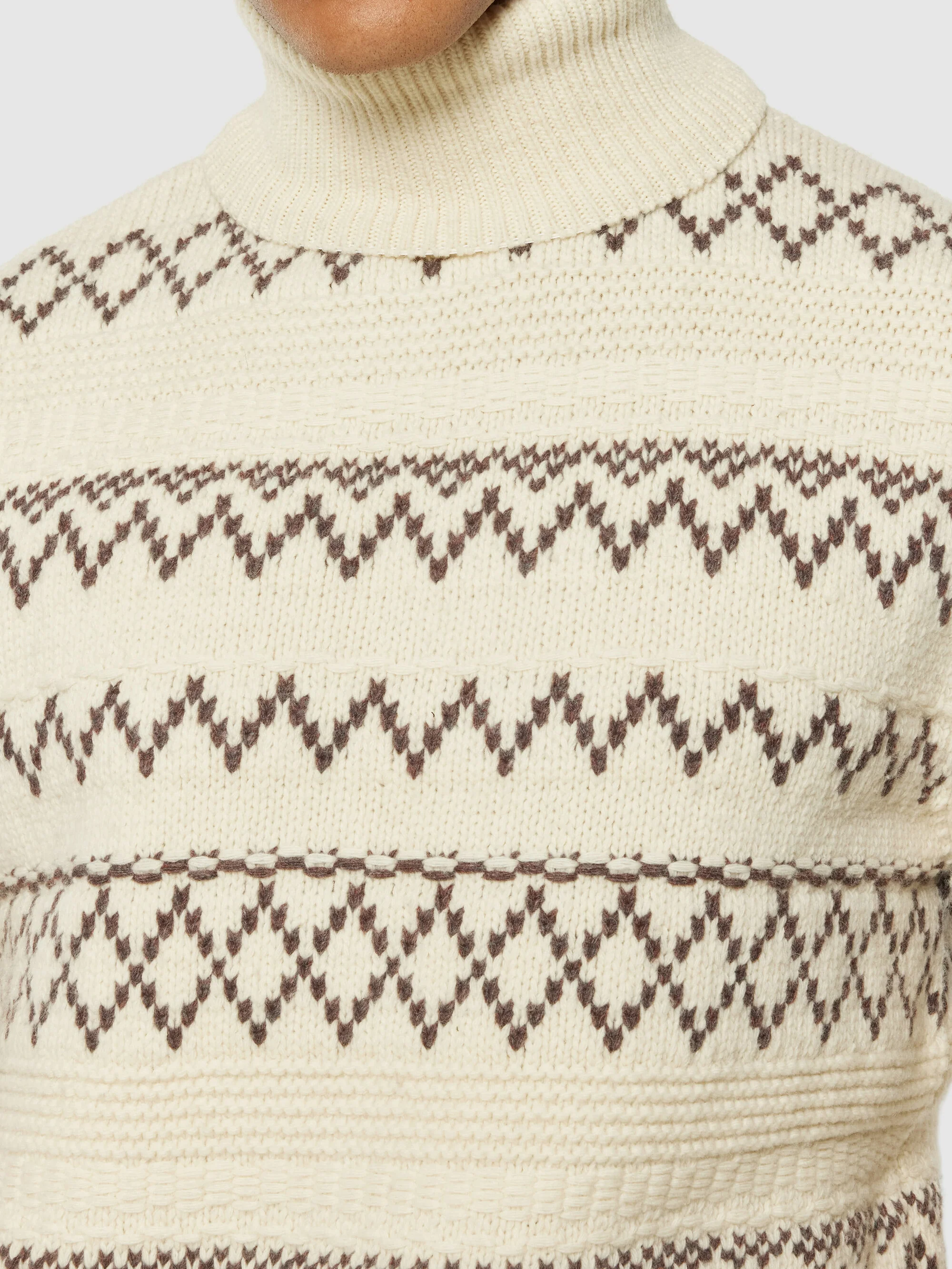Knitted pattern roll neck - RWS - Beige stripe - Image 5