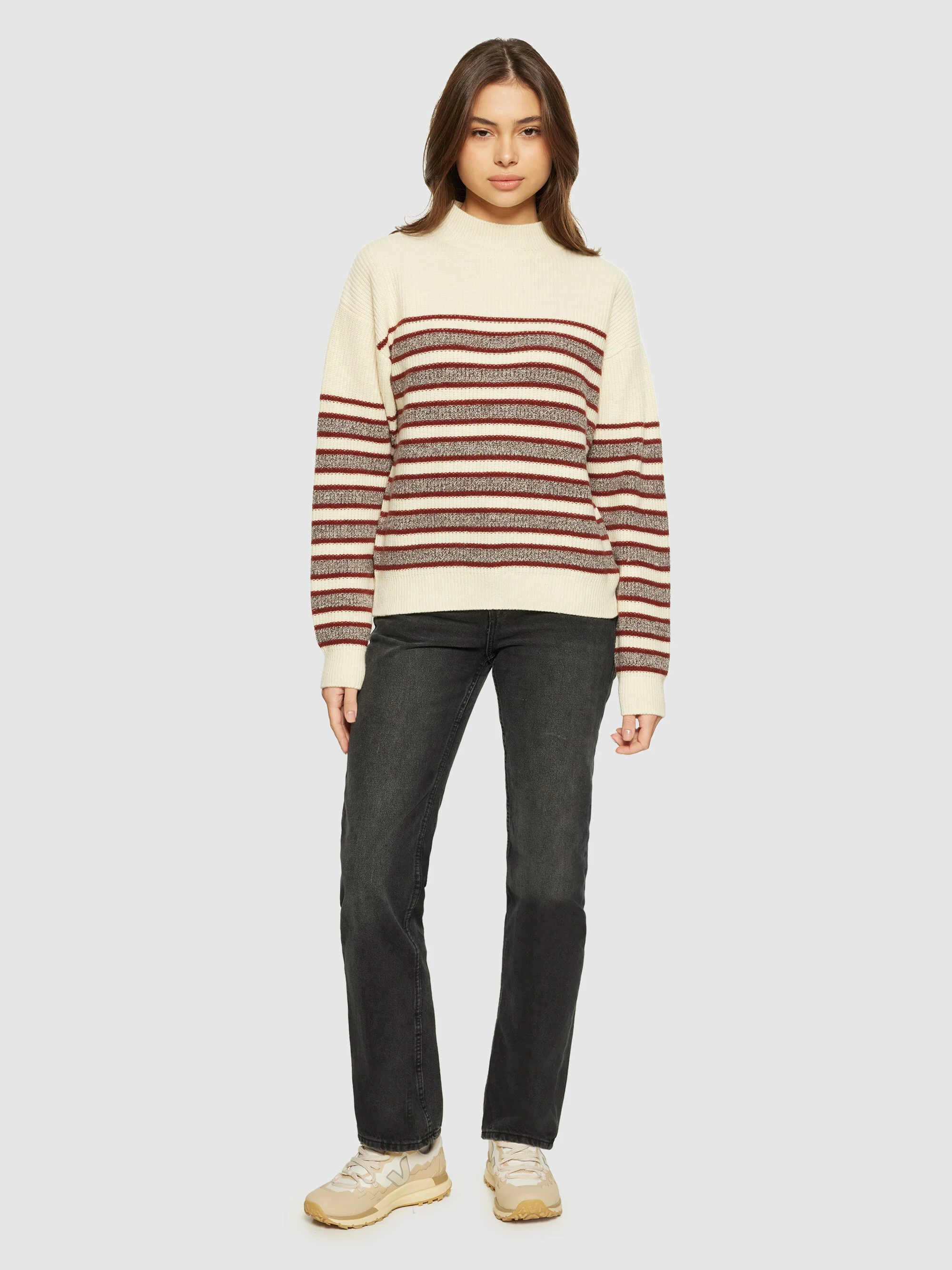 Lambswool stripe blocking crew neck - RWS - Brown stripe - Image 4