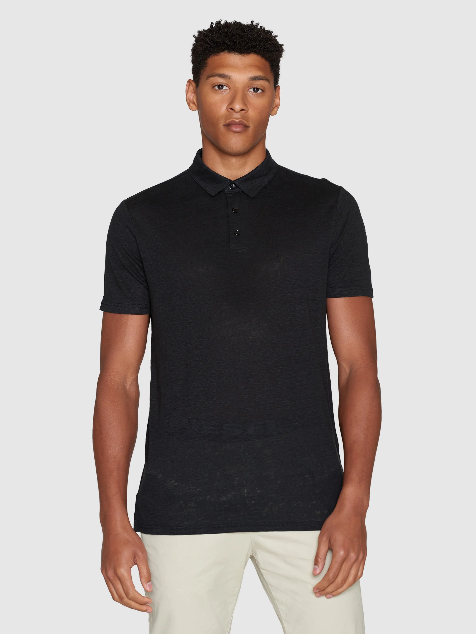 Linen polo - Black Jet - Image 2