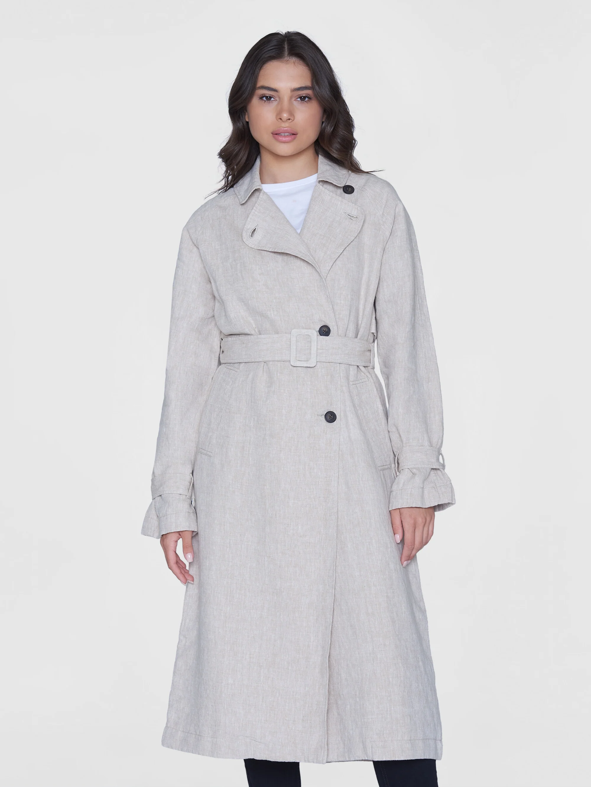 Linen trenchcoat - GOTS/Vegan - Light feather gray - Image 2