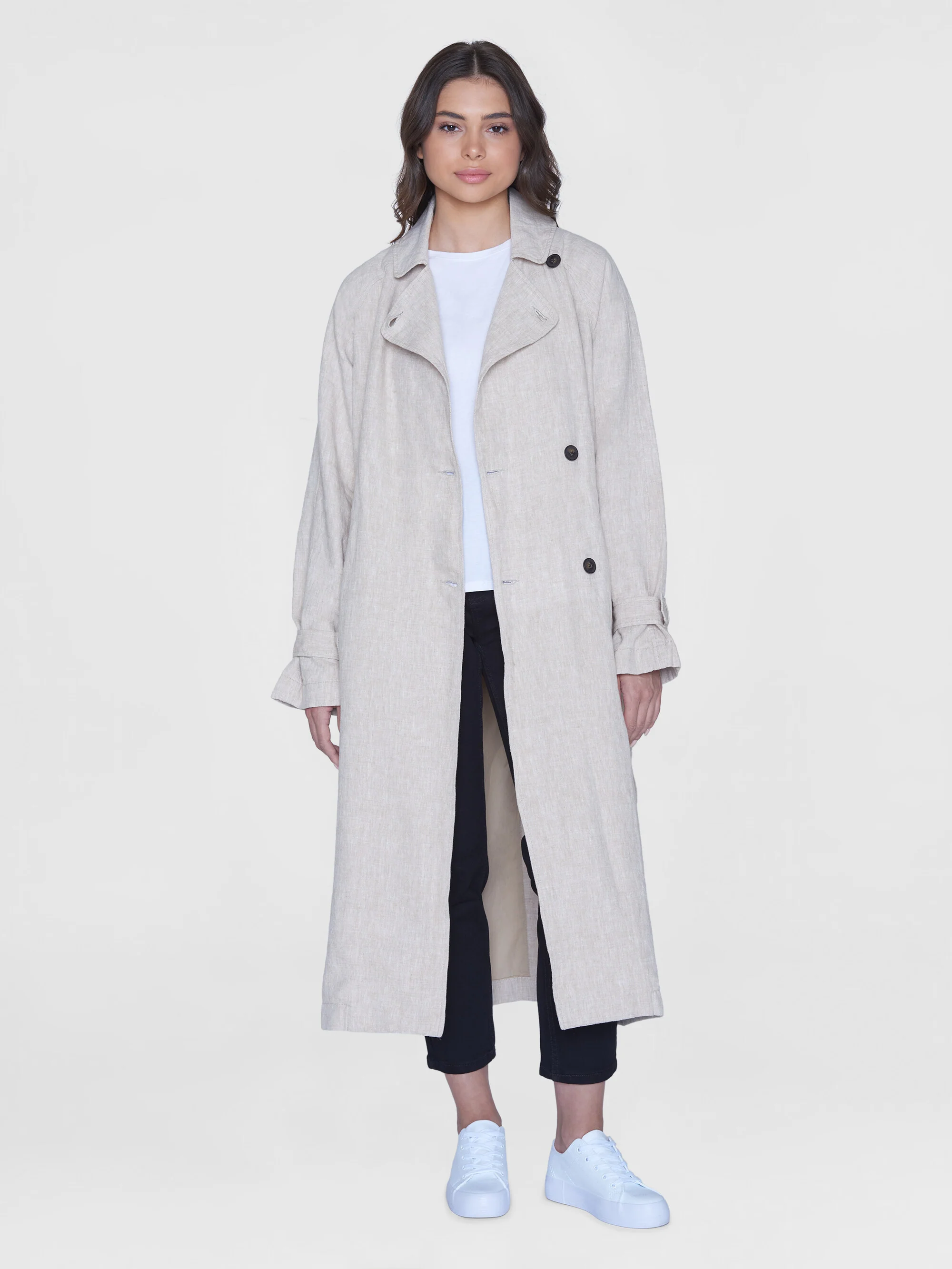 Linen trenchcoat - GOTS/Vegan - Light feather gray - Image 4