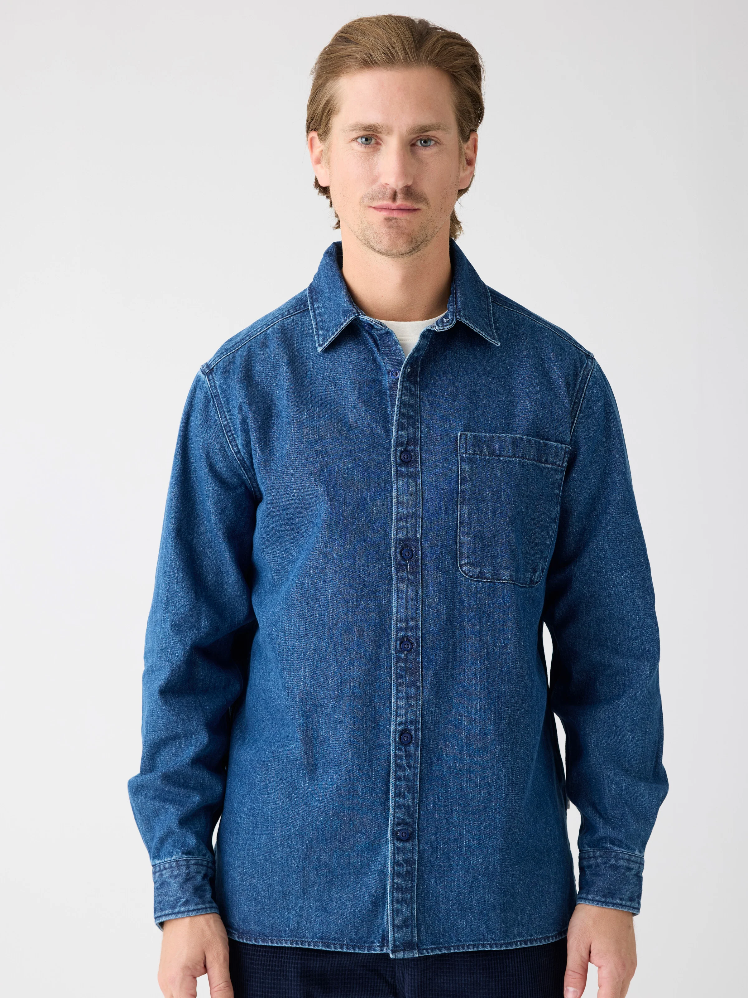 Organic Cotton Natural Indigo Denim Shirt GOTS - Dark Blue denim - Image 2