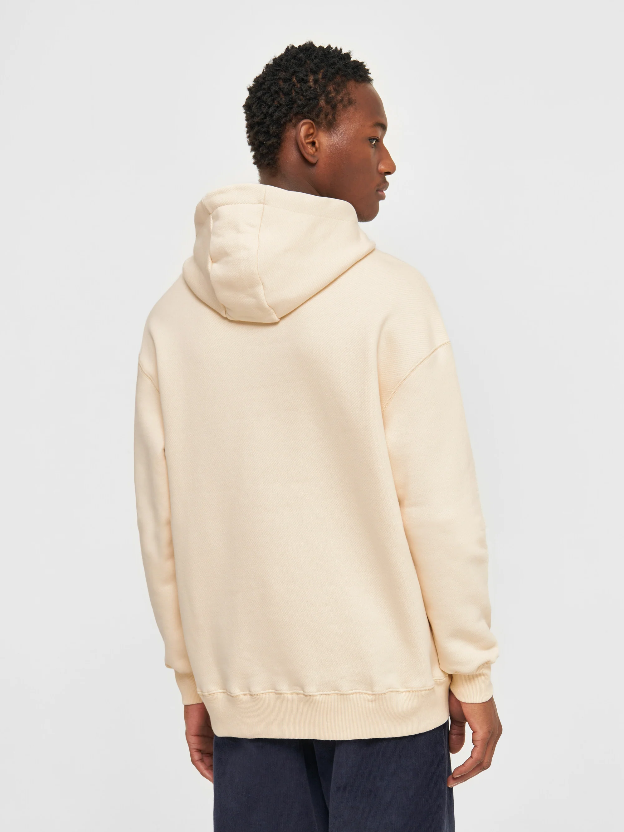 Loose fit hood kangaroo pocket sweat with embroidery at chest - Buttercream - Image 3