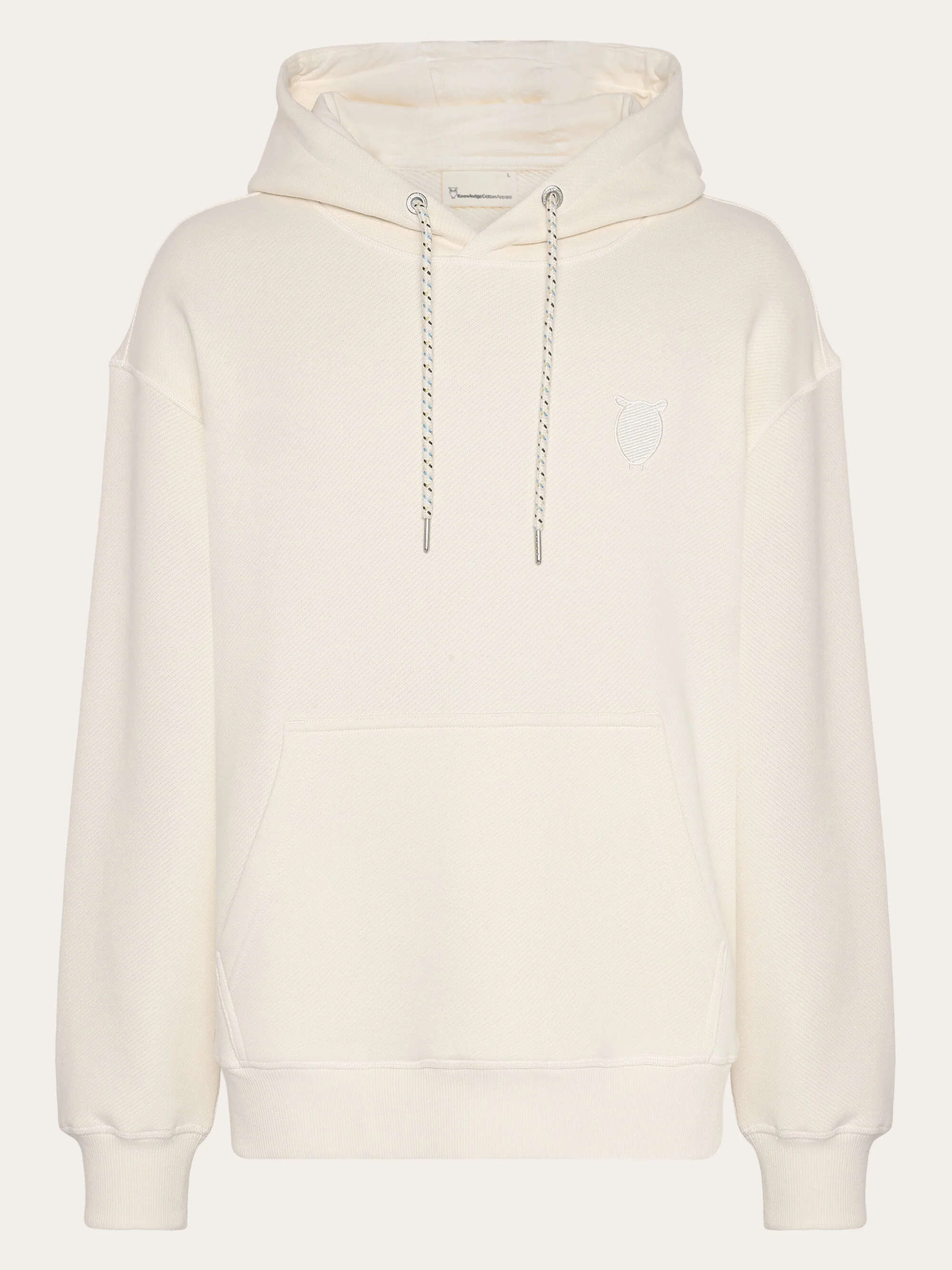 Loose fit hood kangaroo pocket sweat with embroidery at chest - Egret