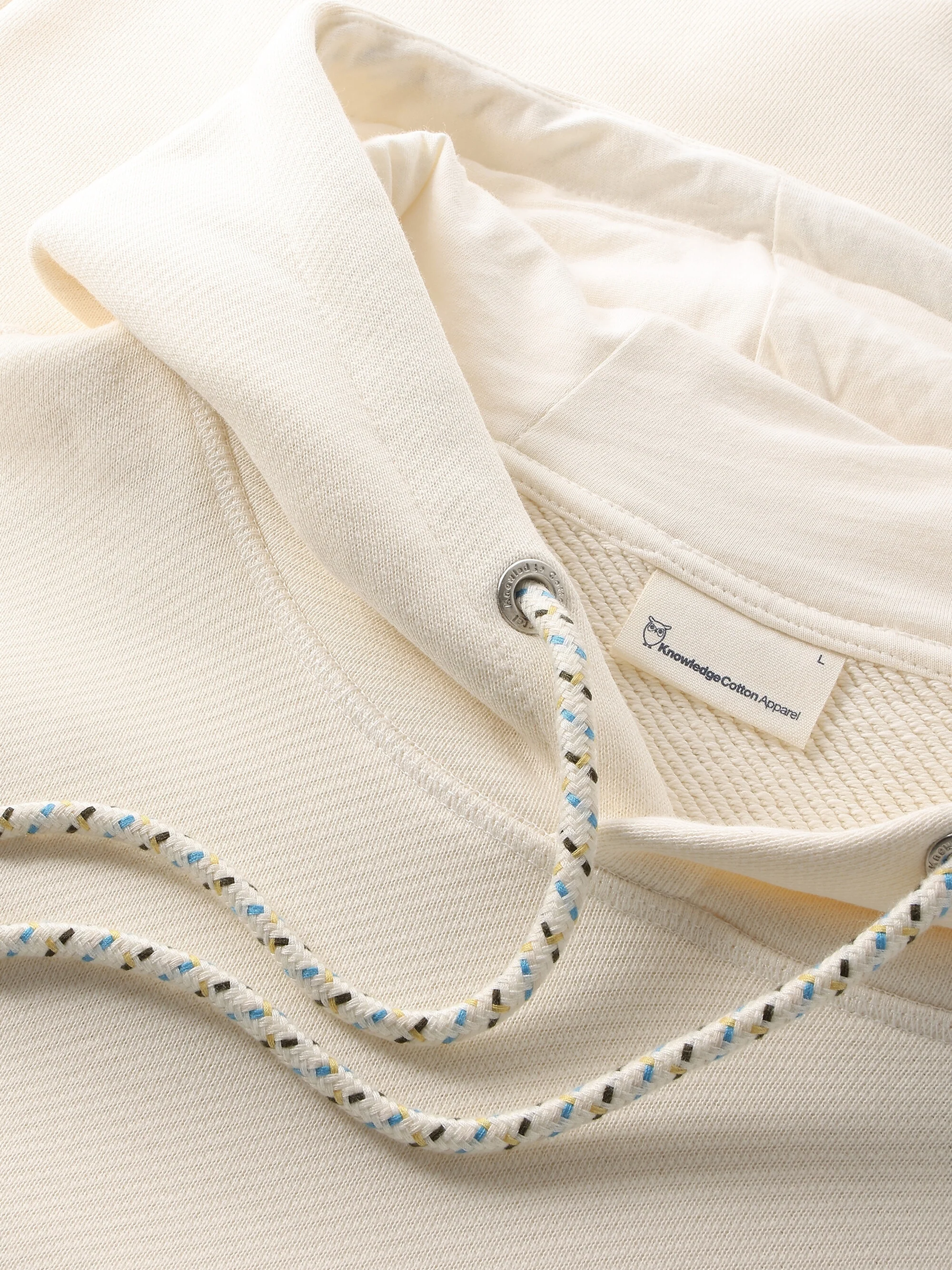 Loose fit hood kangaroo pocket sweat with embroidery at chest - Egret - Image 2