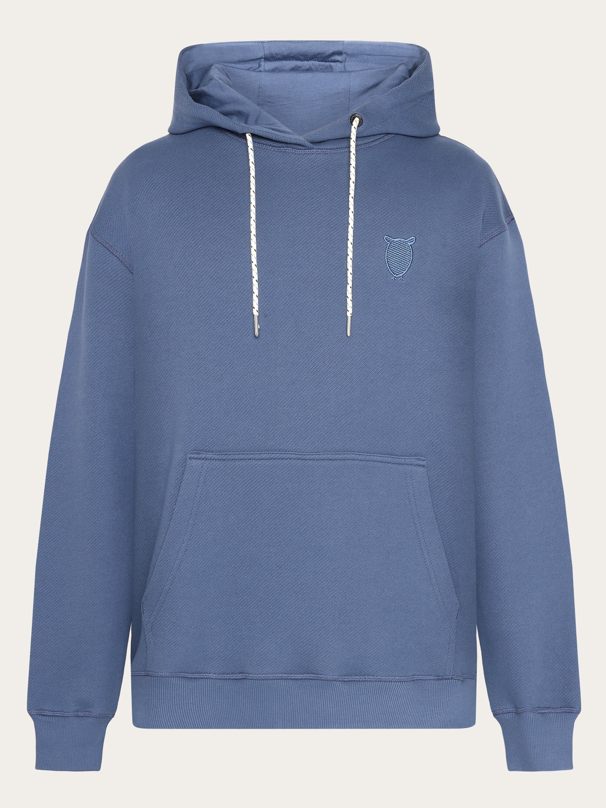 Loose fit hood kangaroo pocket sweat with embroidery at chest - Vintage Indigo