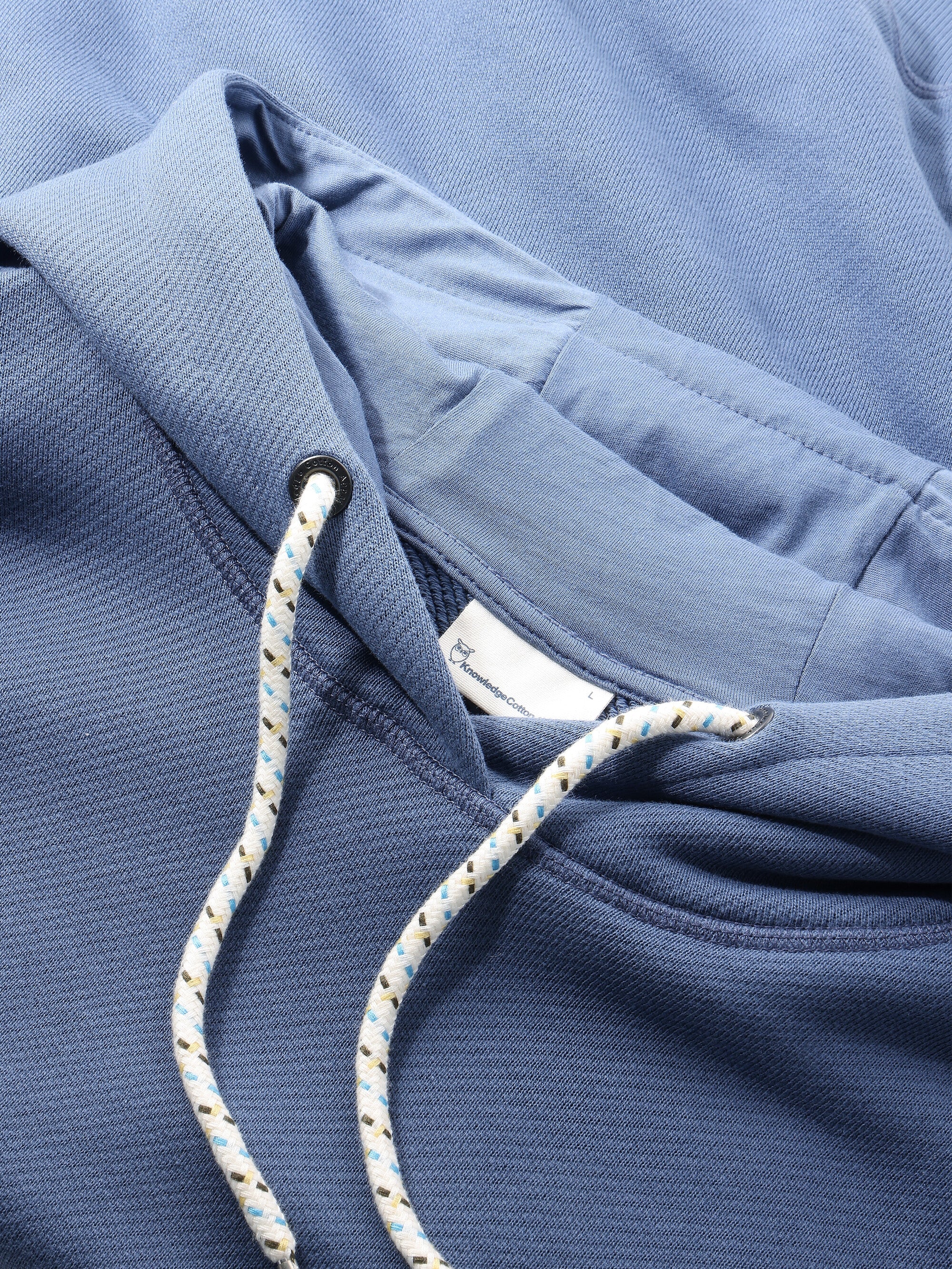 Loose fit hood kangaroo pocket sweat with embroidery at chest - Vintage Indigo - Image 3