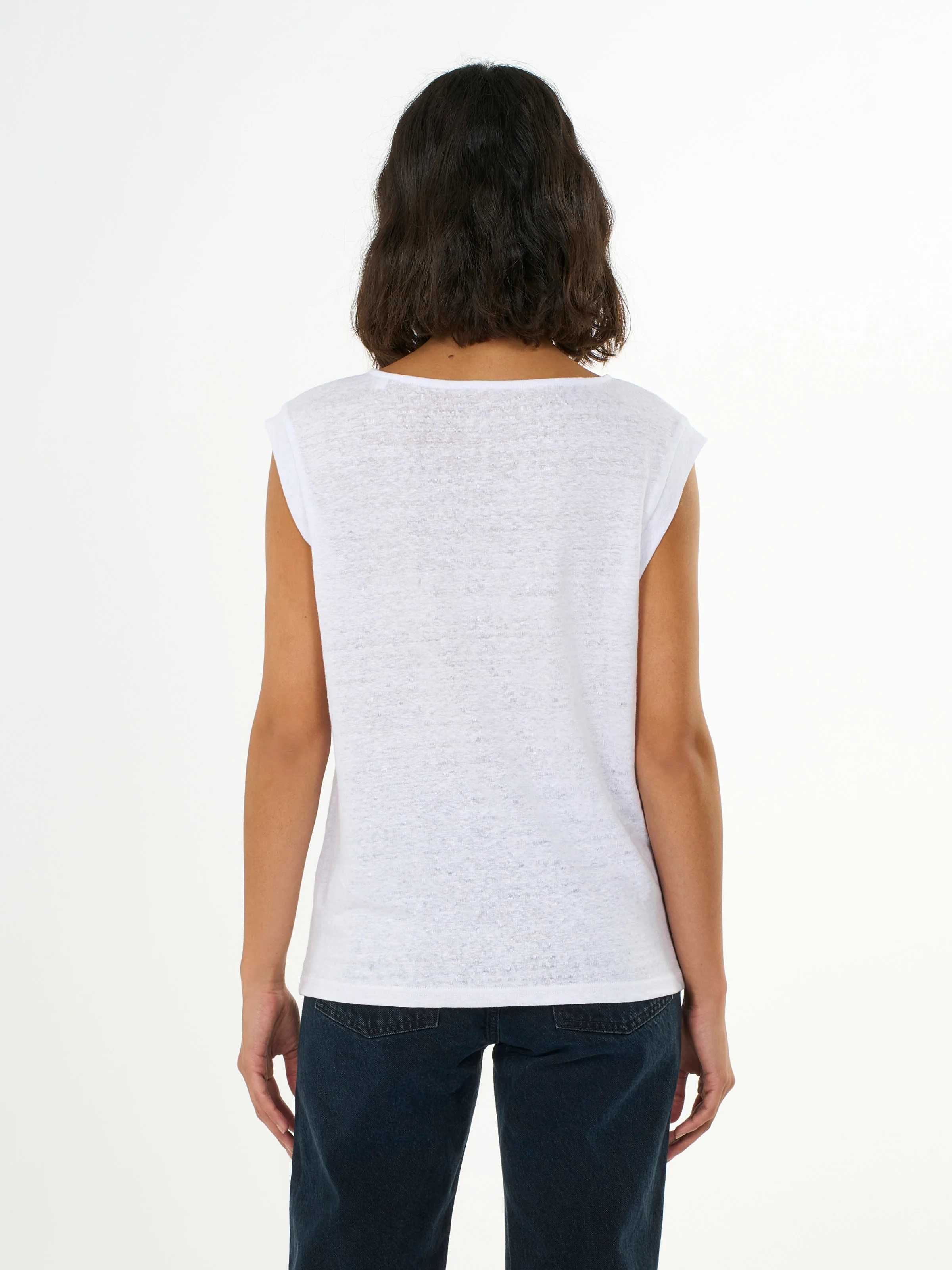 Loose fold up linen t-shirt - Bright White - Image 3