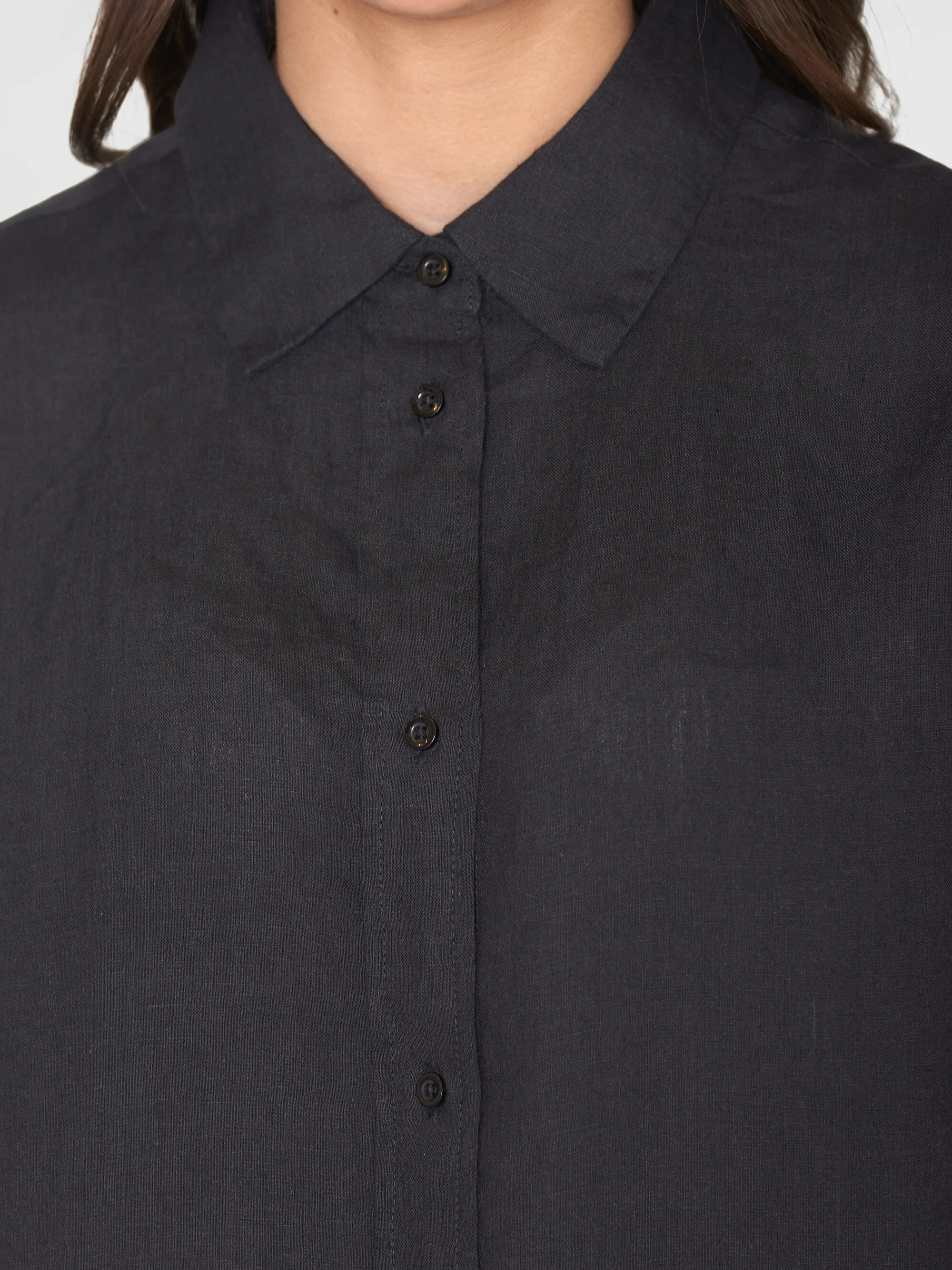 Loose linen shirt - Black Jet - Image 5