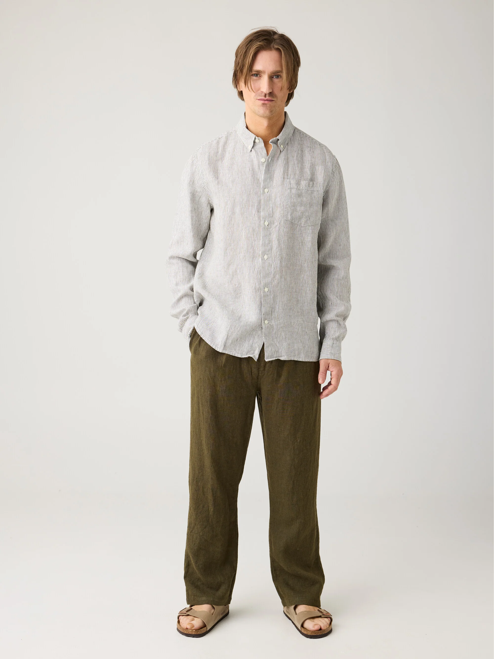 Loose linen pant - Burned Olive - Image 2