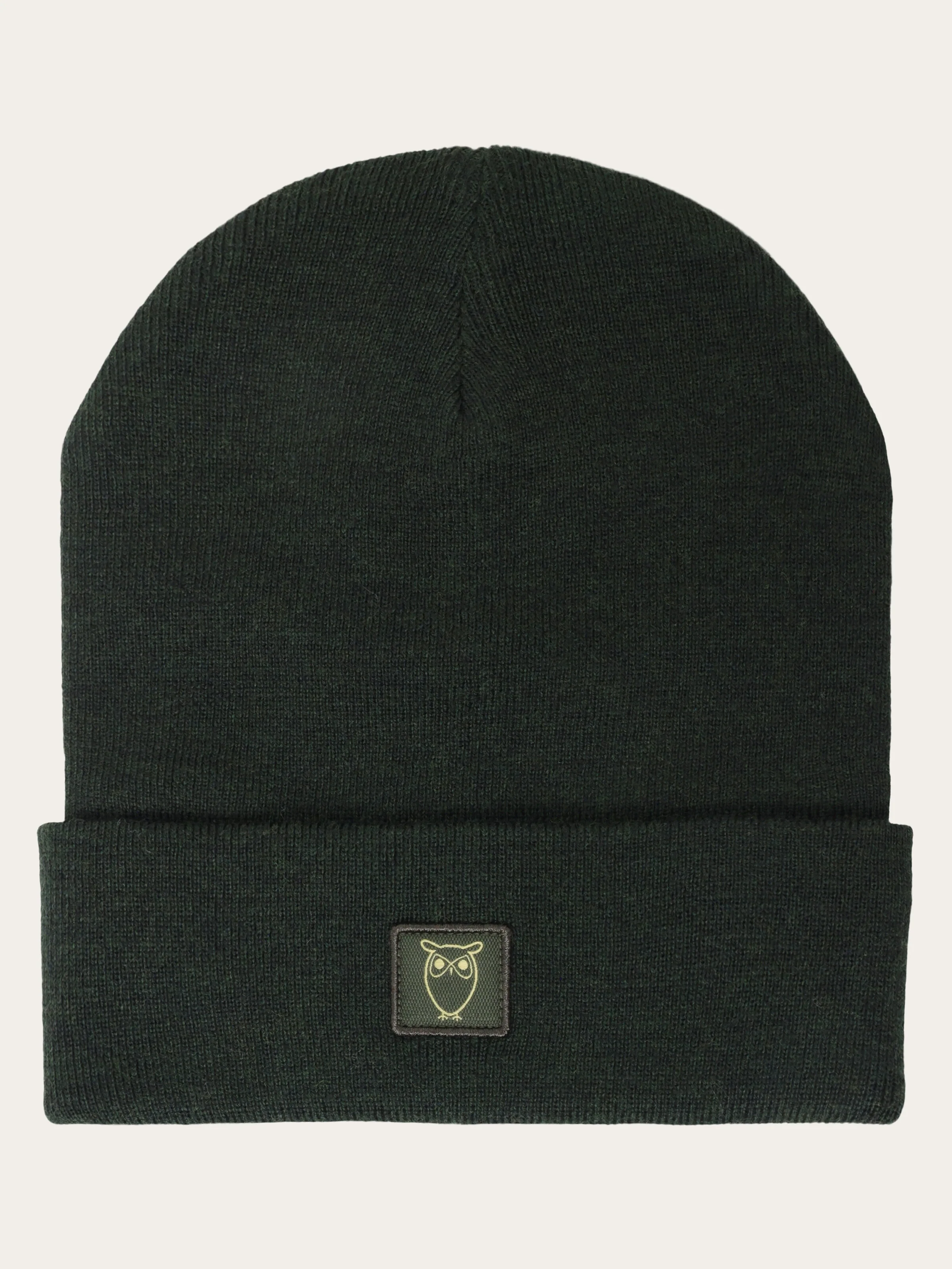 Merino double layer badge beanie - Forrest Night