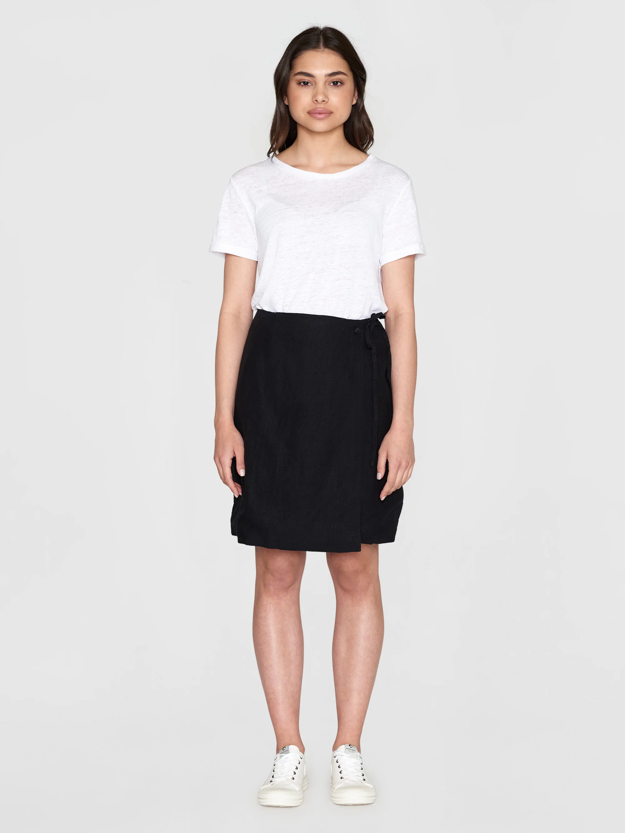 Natural linen wrap skirt - Black Jet - Image 4