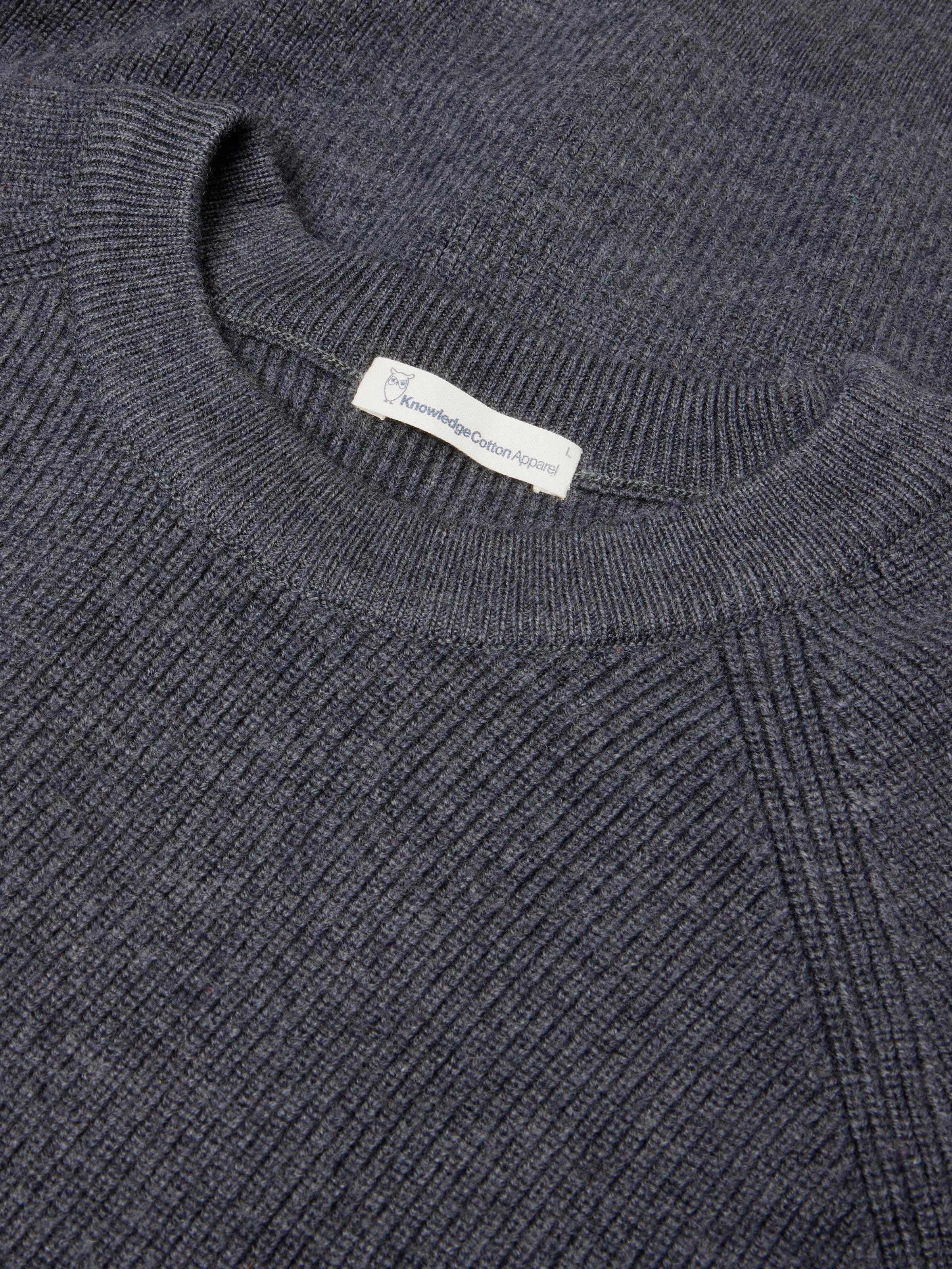 O-neck merino wool rib knit - Dark Grey Melange - Image 4