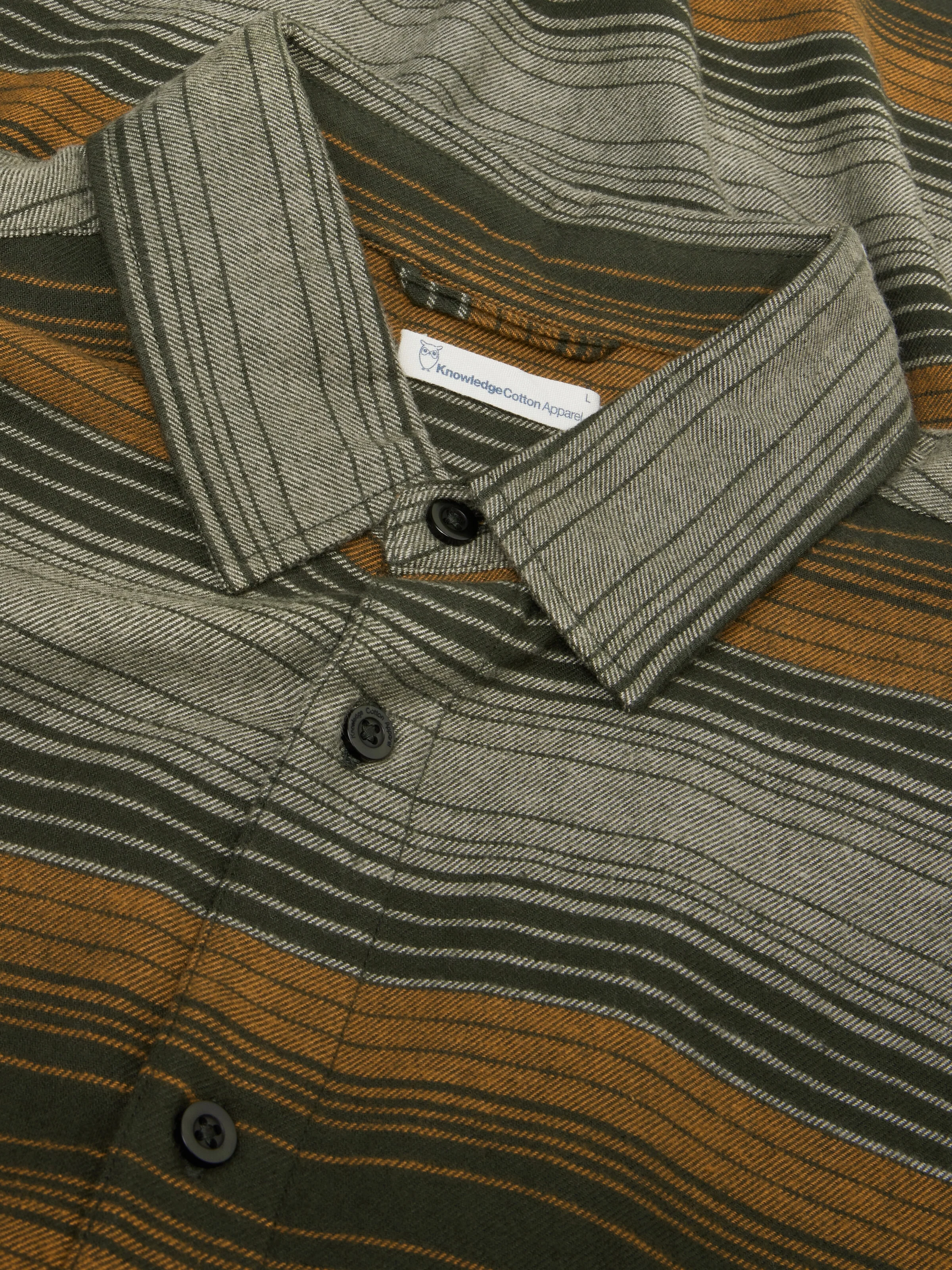 Organic Cotton Checked Flannel Shirt GOTS - Green stripe - Image 3
